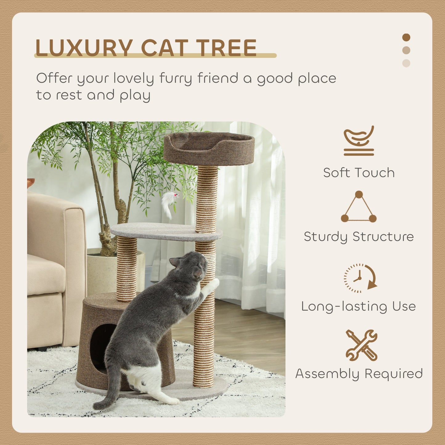 Scratching Cat Tree Post Climbing Kitten Pets Kitty Furniture with Toy, Brown