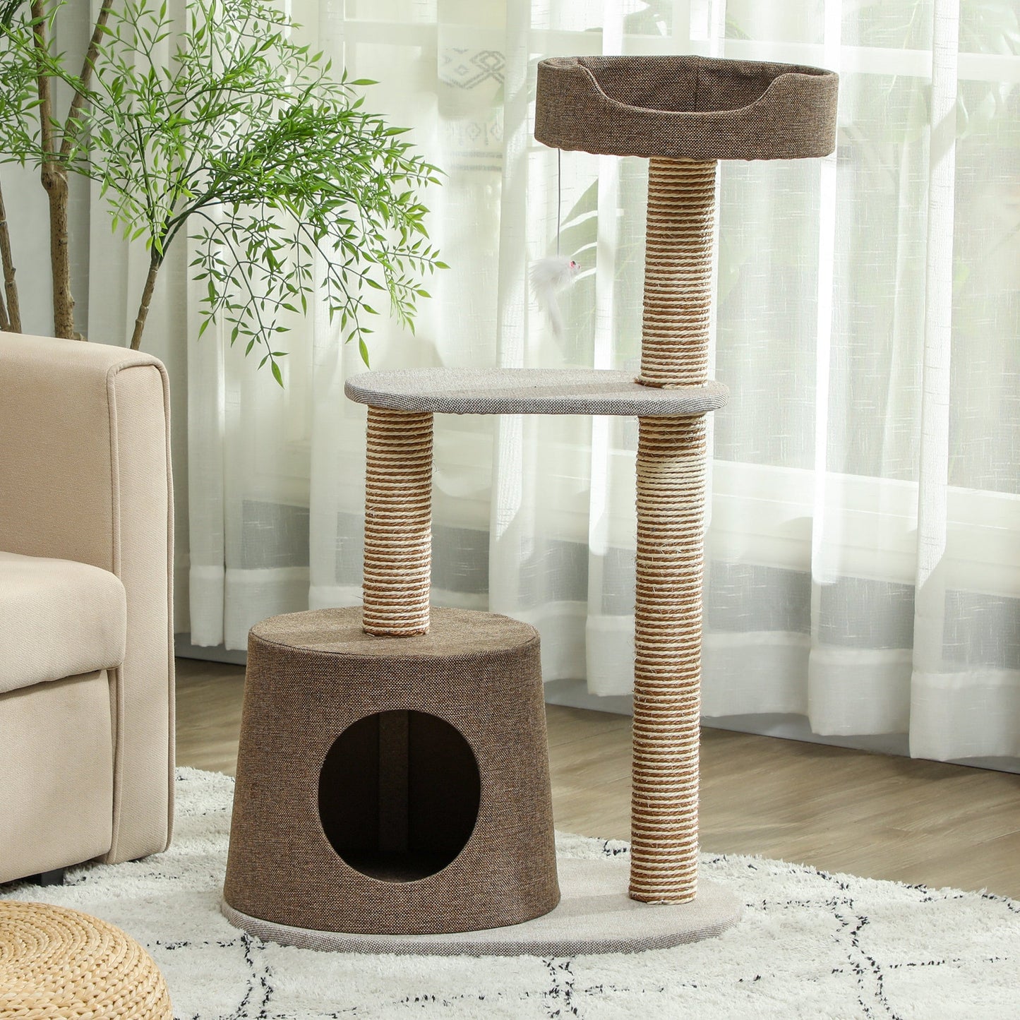 Scratching Cat Tree Post Climbing Kitten Pets Kitty Furniture with Toy, Brown