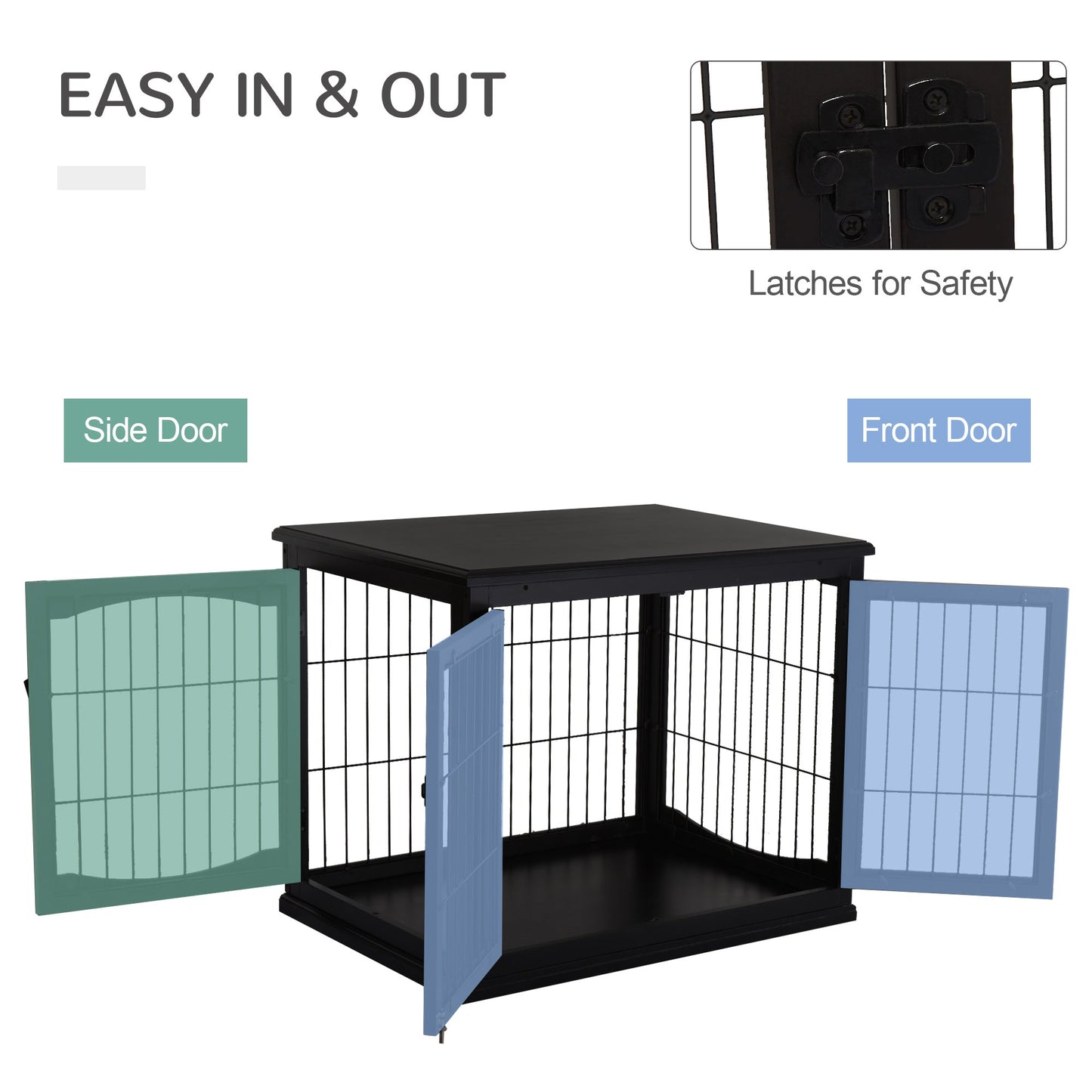 32" Wooden Dog Crate Furniture Dog Cage, Modern Side Table Pet Kennel with Double Lockable Door, 32" L x 23" W x 26" H, Black