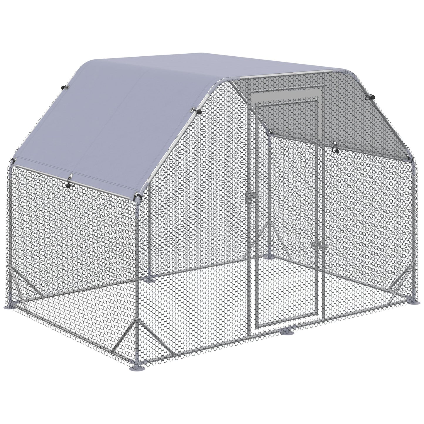 Galvanized Large Metal Chicken Coop Cage Walk-in Enclosure Poultry Hen Run House Playpen Rabbit Hutch with Cover for Outdoor Backyard 9.2' x 6.2' x 6.5' Silver