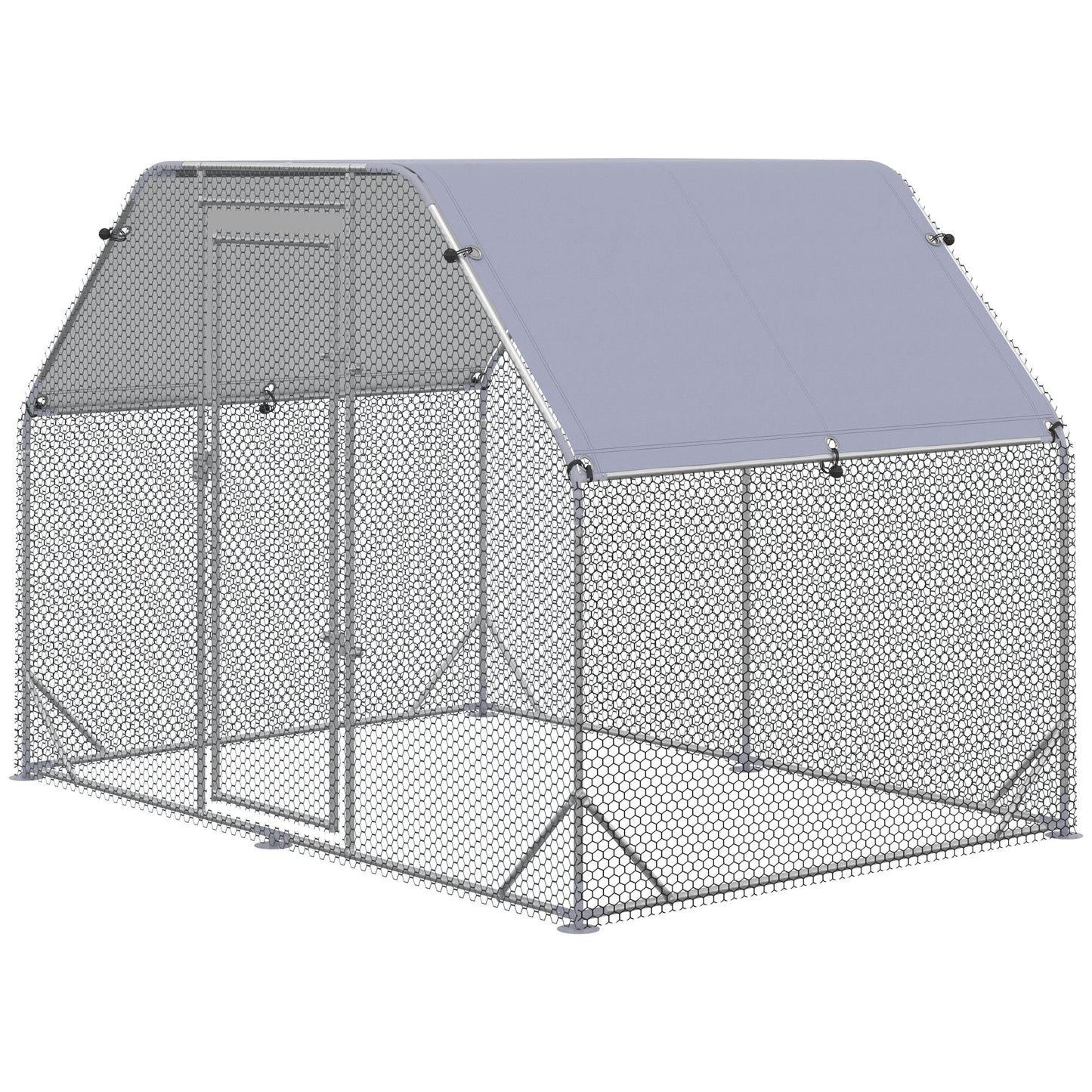 Galvanized Large Metal Chicken Coop Cage Walk-in Enclosure Poultry Hen Run House Playpen Rabbit Hutch with Cover for Outdoor Backyard 9.2' x 6.2' x 6.5' Silver