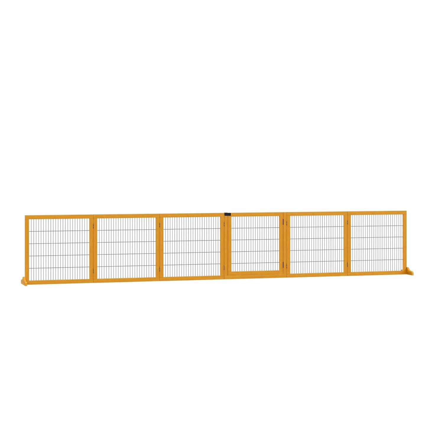 Wooden Pet Gate, Dog Safety Barrier, Freestanding Foldable Fence, w/ 6 Panels, 2 Support Feet, for House Doorway Stairs, Small & Medium Dogs, Yellow