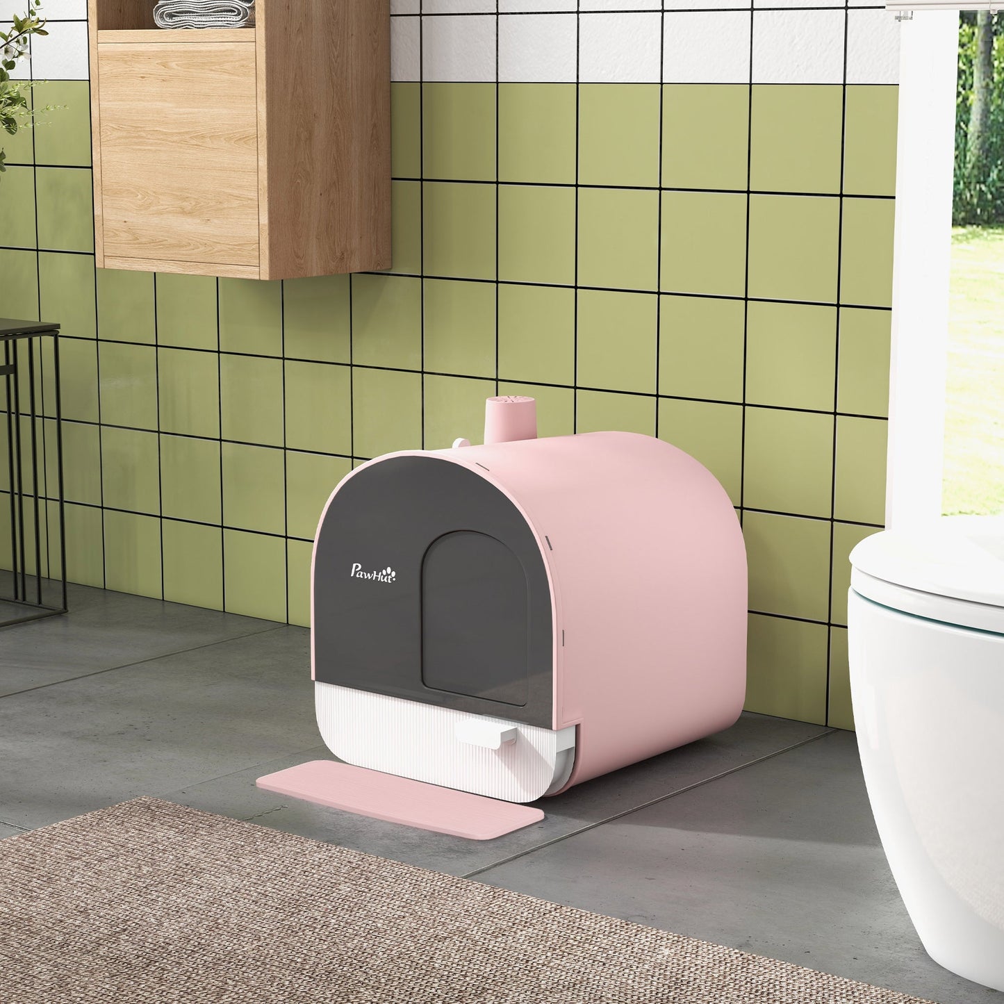 Large Cat Litter Box with Lid, Enclosed Kitty Litter Box with Slide-out Tray, Scoop, Filter, Pink