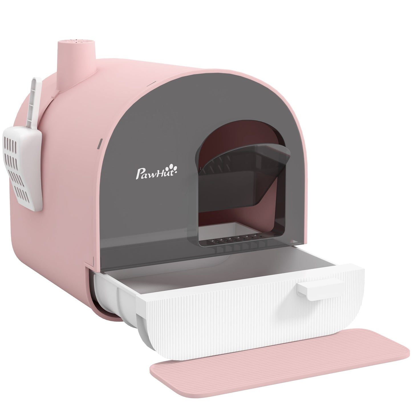 Large Cat Litter Box with Lid, Enclosed Kitty Litter Box with Slide-out Tray, Scoop, Filter, Pink