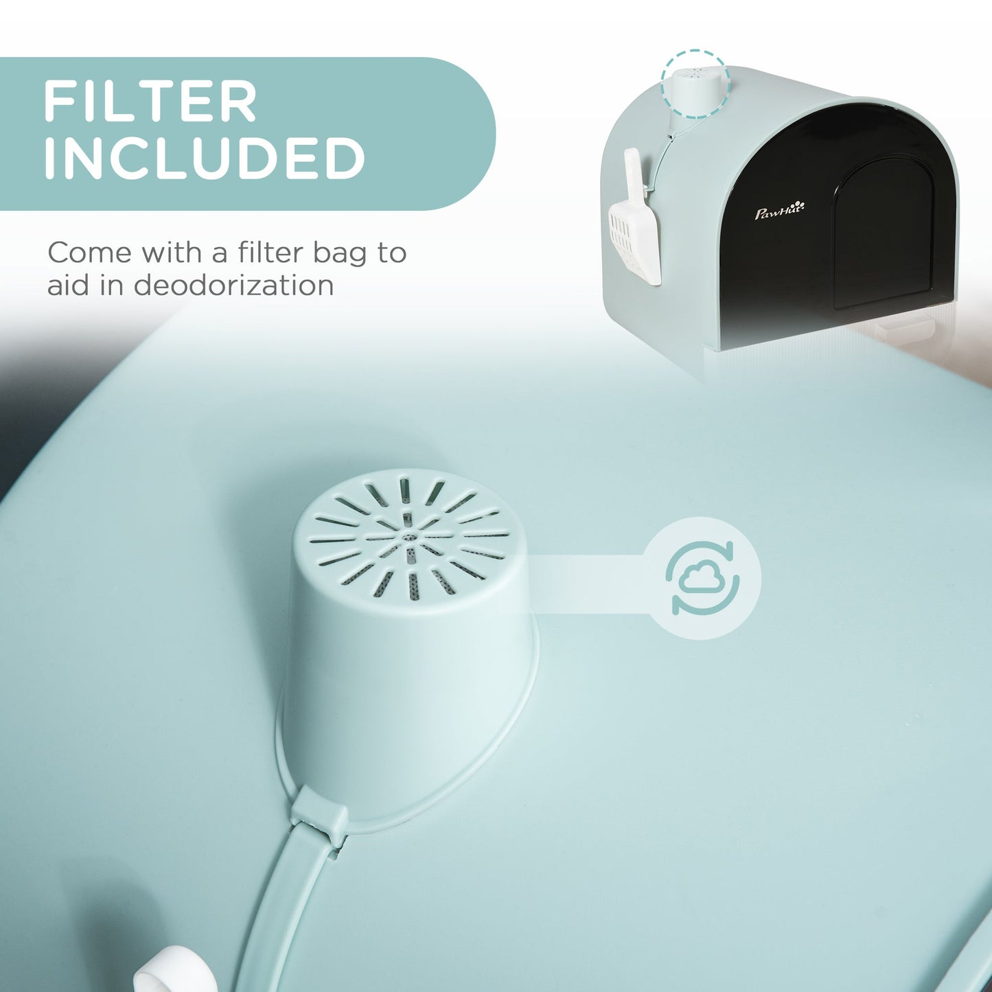 Large Cat Litter Box with Lid, Enclosed Kitty Litter Box with Slide-out Tray, Scoop, Filter, Green