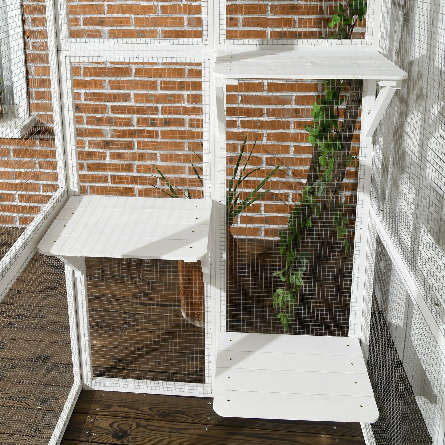Large Outdoor Catio Enclosure, Weatherproof Cat House with Asphalt Roof, Wooden Cat Patio Cage with 6 Balanced Platforms, 71" x 39" x 71", White