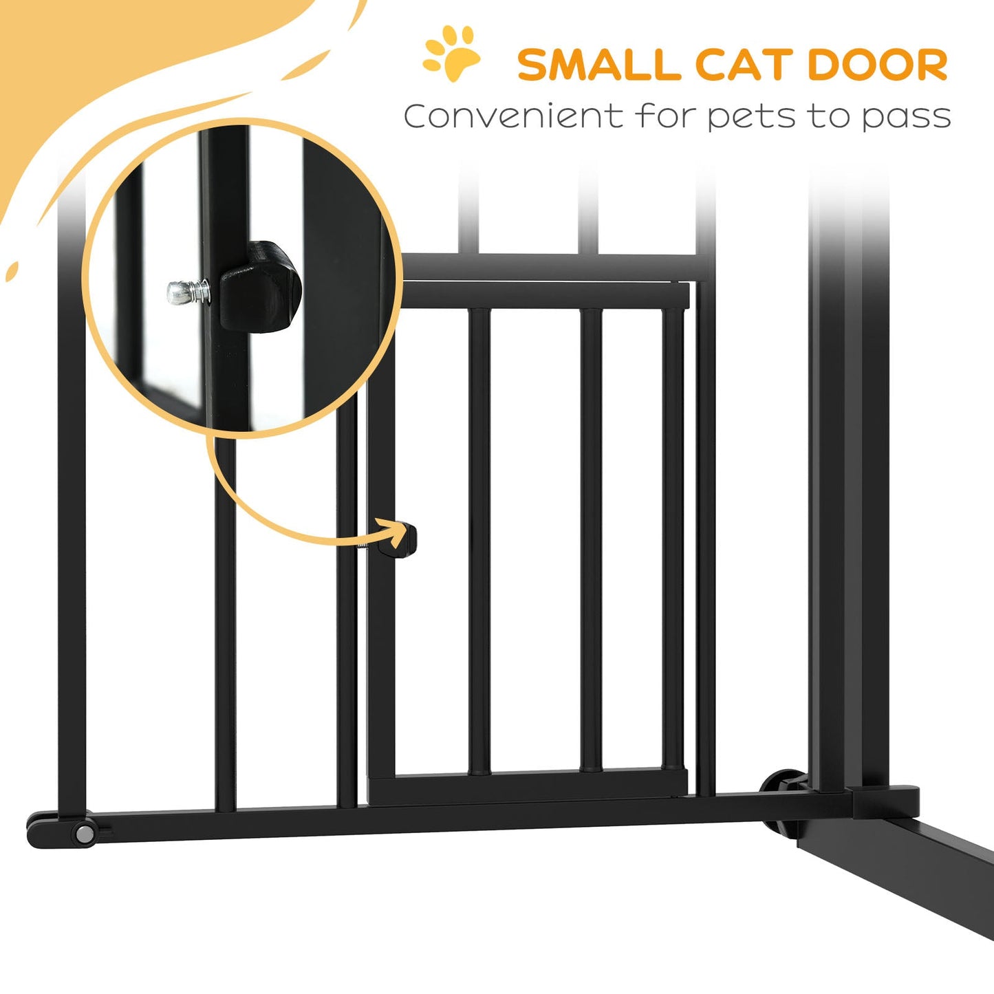 30"H Tall Dog Gate, Pet Gate with Cat Door, Auto-Close Pressure-Mounted Steel Safety Gate Barrier, Double Locking for Doorways Hallways Stairs, Fits 29"-31.5"W, Black