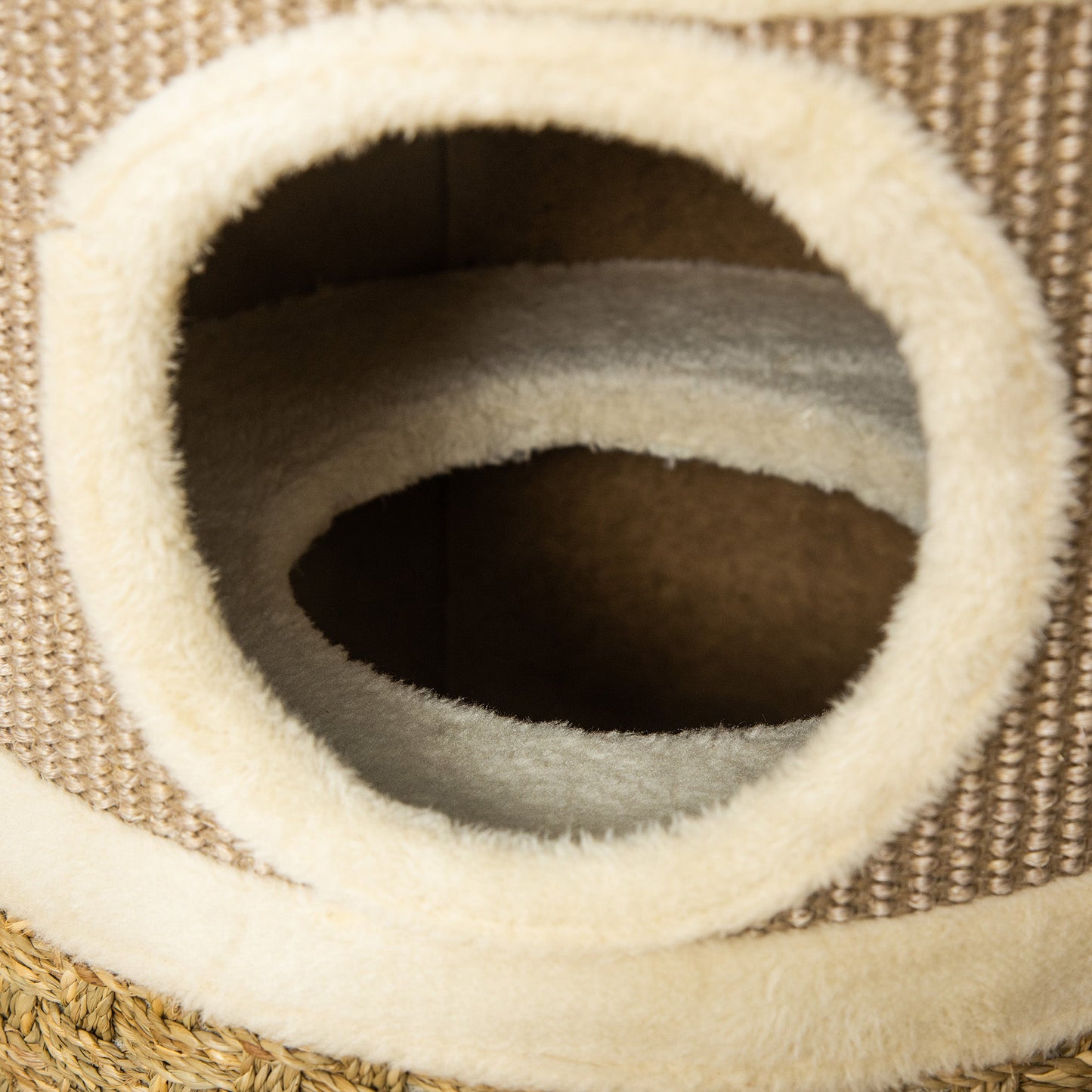 Cat Condo 3 Story Three Holes with Sisal Seaweed Scratching Cover Surface, Cat Tower for Indoor Cats, 15" x 28", Khaki and Brown