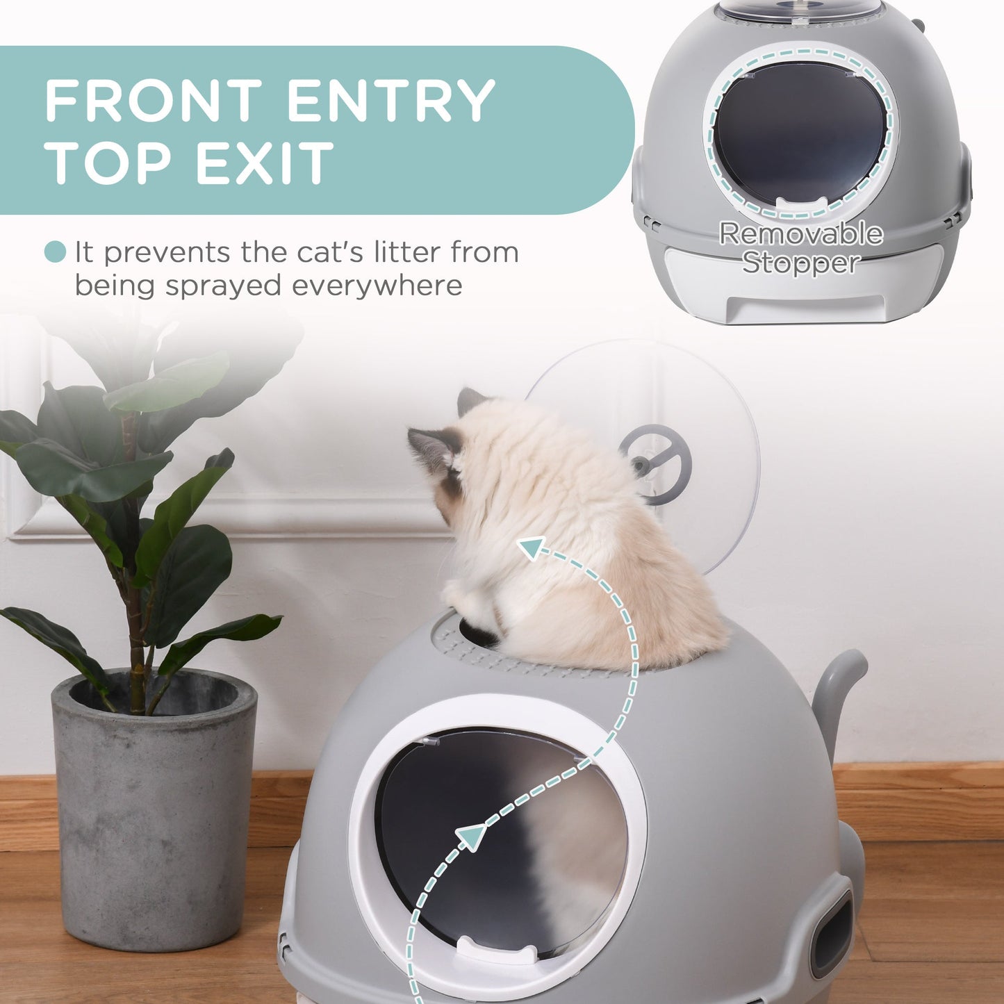 Enclosed Cat Litter Box, Covered Litter Box with Lid and Scoop, Cat Box Enclosure with Pull-out Drawer Type, Front Door and Skylight, Easy to Clean, Grey