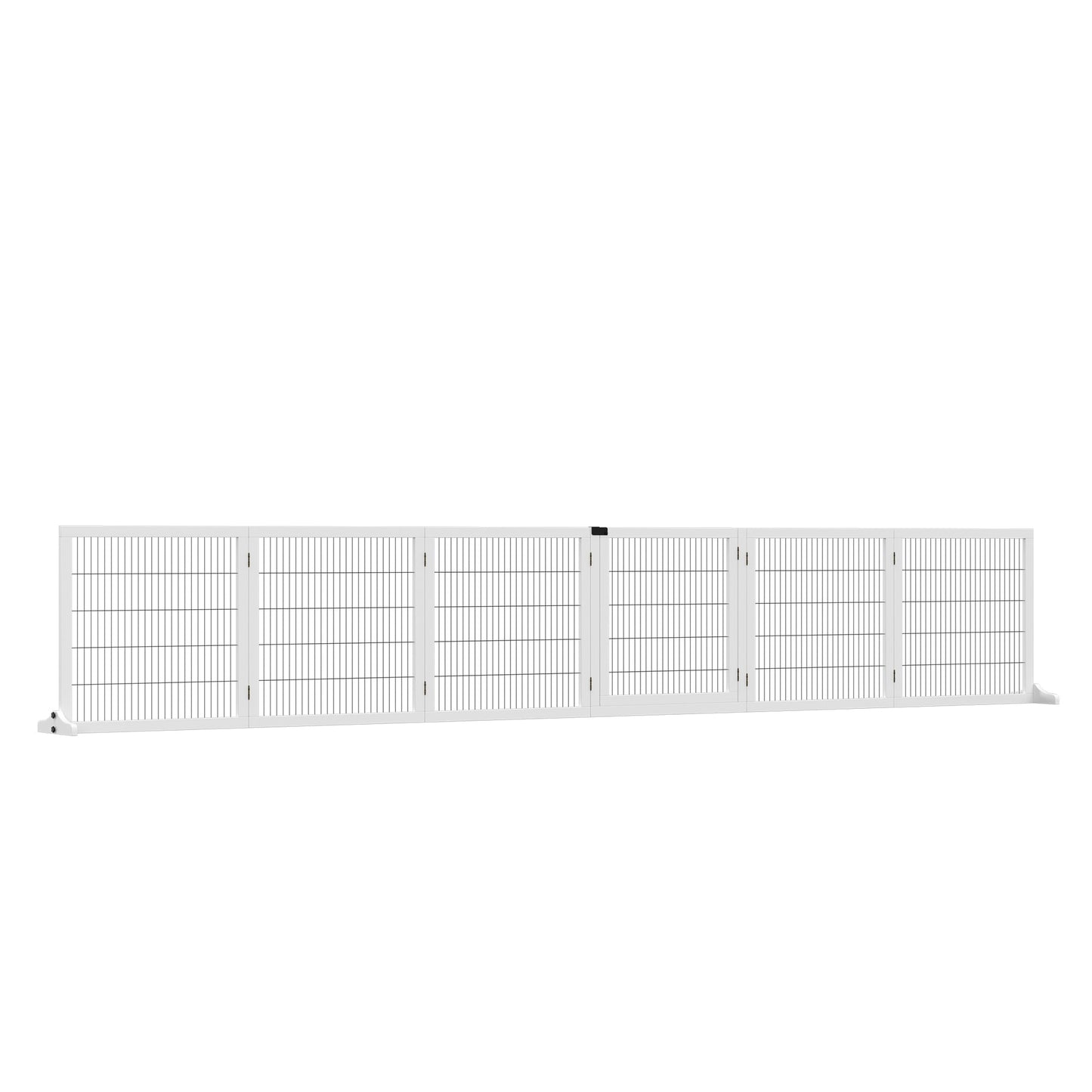 Wooden Pet Gate, Dog Safety Barrier, Freestanding Foldable Fence, w/ 6 Panels, 2 Support Feet, for House Doorway Stairs, Small & Medium Dogs, White