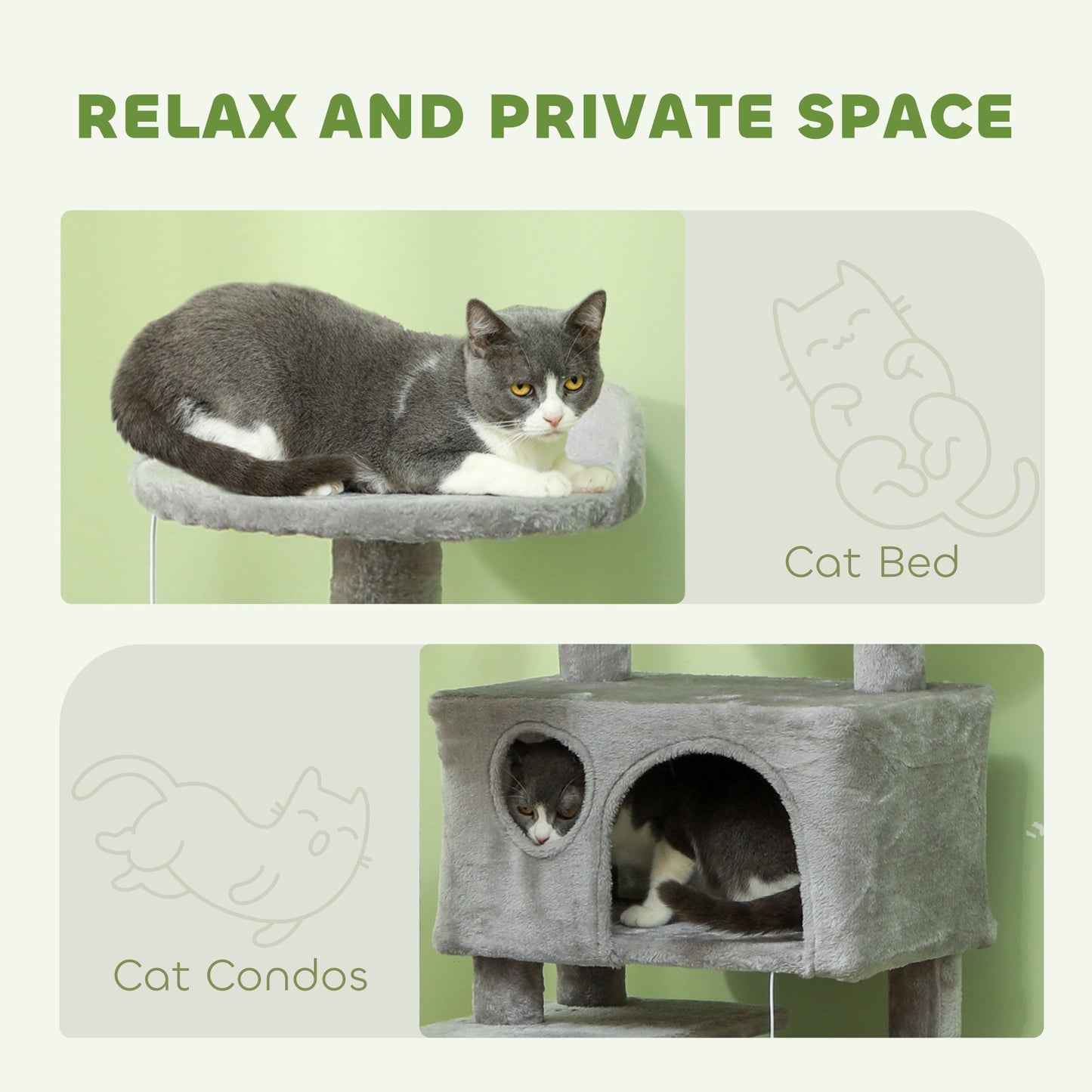 54" Cat Tree, Cat Tower for Indoor Cats with Scratching Posts, Cat Condos, Bed, Platforms, Ramp, Toy Ball, Cat Activity Center, Light Grey