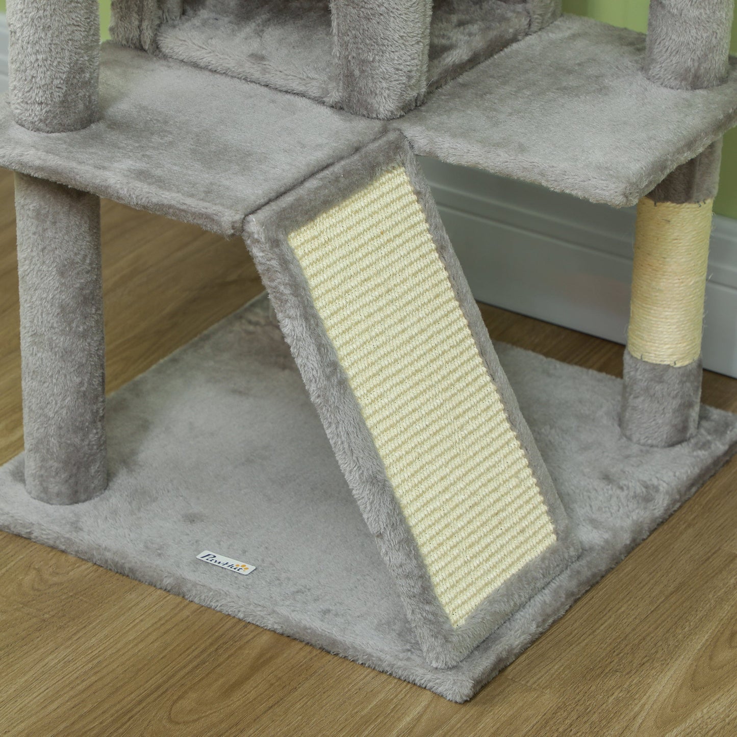 54" Cat Tree, Cat Tower for Indoor Cats with Scratching Posts, Cat Condos, Bed, Platforms, Ramp, Toy Ball, Cat Activity Center, Light Grey