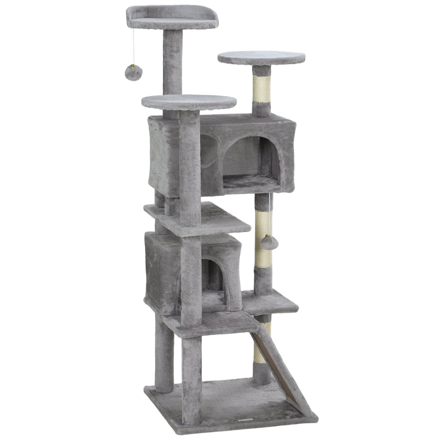 54" Cat Tree, Cat Tower for Indoor Cats with Scratching Posts, Cat Condos, Bed, Platforms, Ramp, Toy Ball, Cat Activity Center, Light Grey