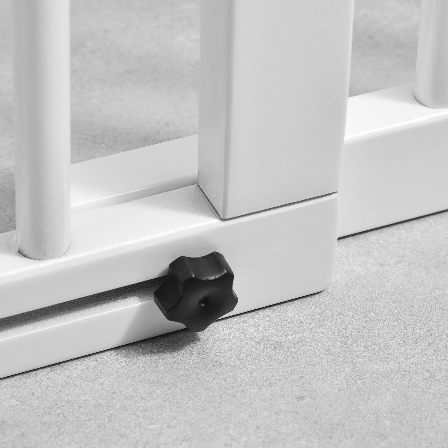 Wooden Dog Gate, Freestanding Pet Fence for Stair, Doorway, 3 Panels w/ Door, Support Feet for Small Medium Dogs, White, 44.5"- 65"L x 28"H