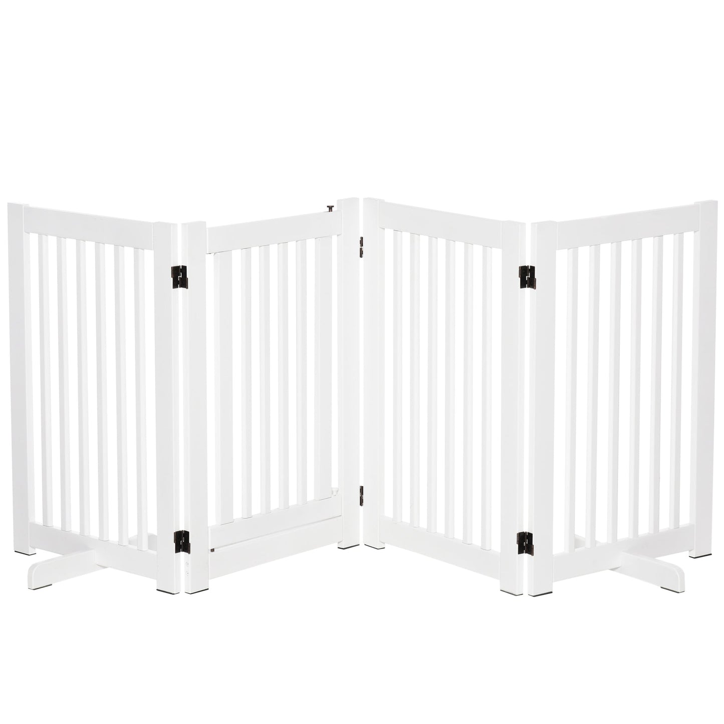 30"H Foldable Dog Gate with Door, 4 Panels Freestanding Pet Gate Barriers Indoor with Support Feet, Puppy Fence for Dogs, White