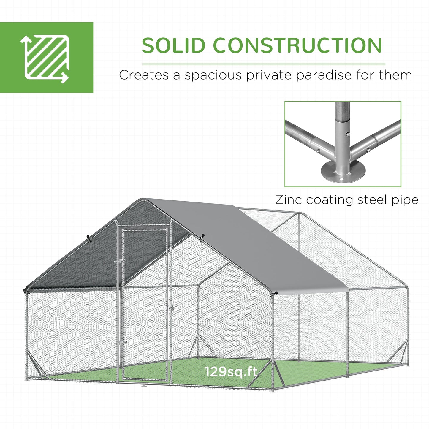Metal Chicken Coop, Walk-in Large Chicken Run, Poultry Cage for Backyard Hen, Duck, Rabbit with Water- and UV-Protection Cover, for 8-12 Chickens, 9.8' x 13.1' x 6.6'