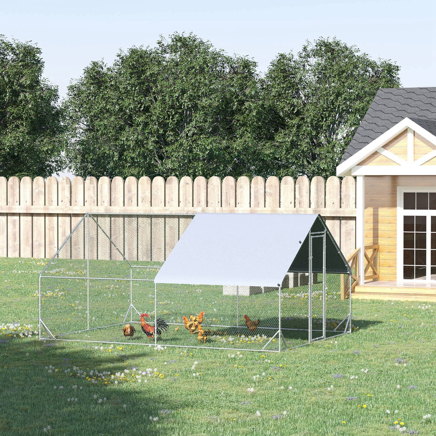 Metal Chicken Coop, Walk-in Large Chicken Run, Poultry Cage for Backyard Hen, Duck, Rabbit with Water- and UV-Protection Cover, for 8-12 Chickens, 9.8' x 13.1' x 6.6'