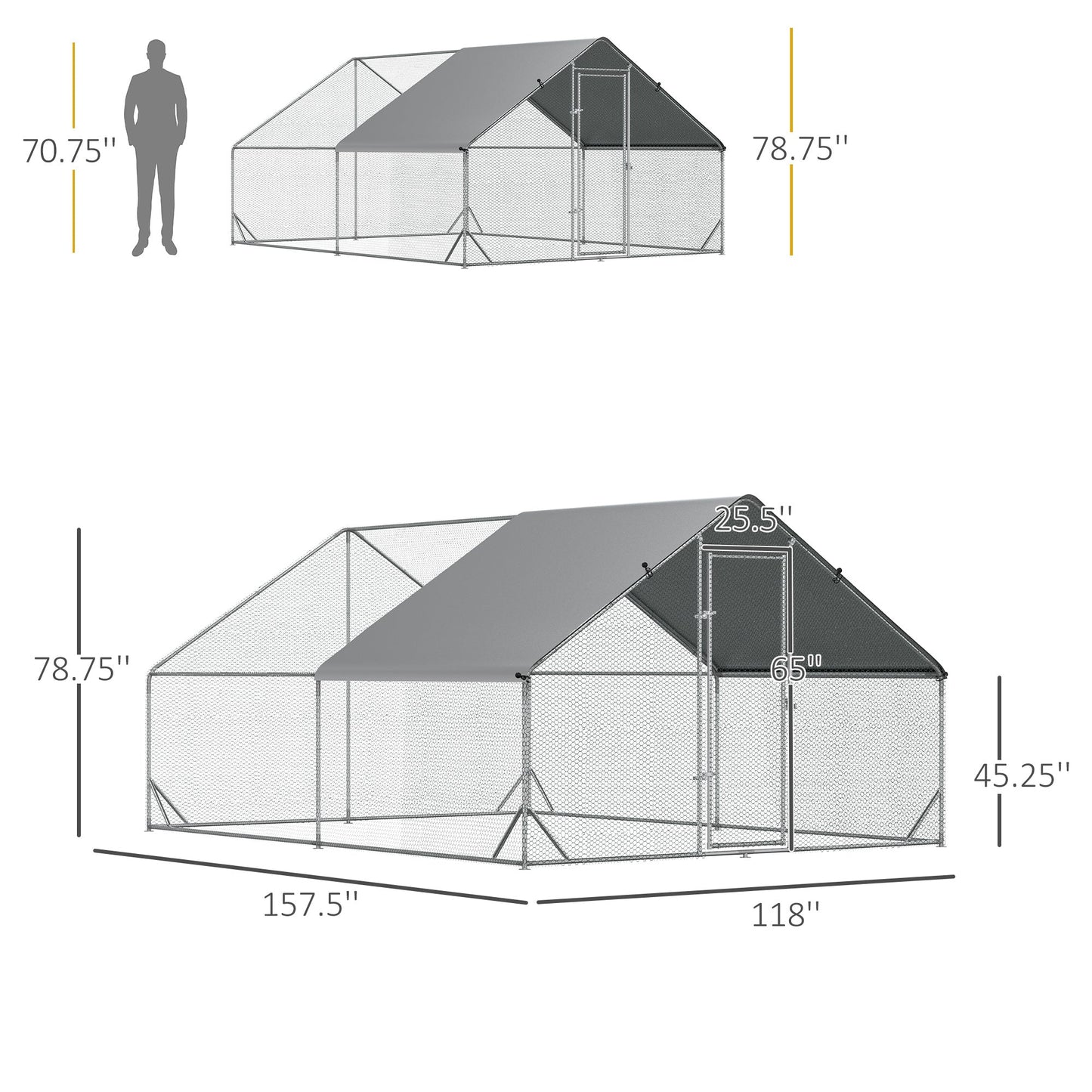 Metal Chicken Coop, Walk-in Large Chicken Run, Poultry Cage for Backyard Hen, Duck, Rabbit with Water- and UV-Protection Cover, for 8-12 Chickens, 9.8' x 13.1' x 6.6'