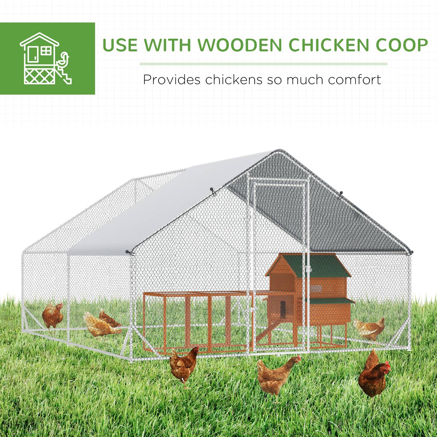 Metal Chicken Coop, Walk-in Large Chicken Run, Poultry Cage for Backyard Hen, Duck, Rabbit with Water- and UV-Protection Cover, for 8-12 Chickens, 9.8' x 13.1' x 6.6'