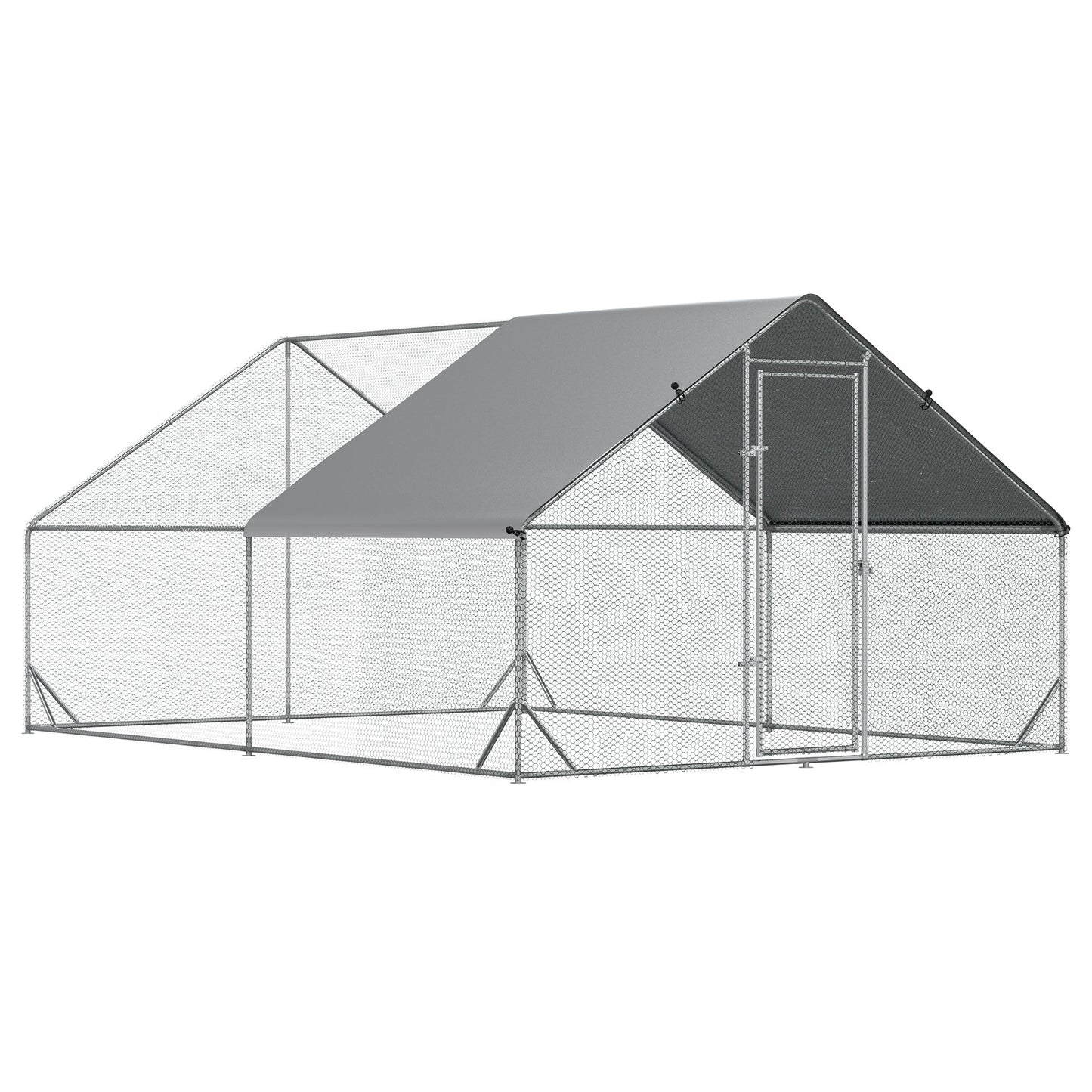 Metal Chicken Coop, Walk-in Large Chicken Run, Poultry Cage for Backyard Hen, Duck, Rabbit with Water- and UV-Protection Cover, for 8-12 Chickens, 9.8' x 13.1' x 6.6'