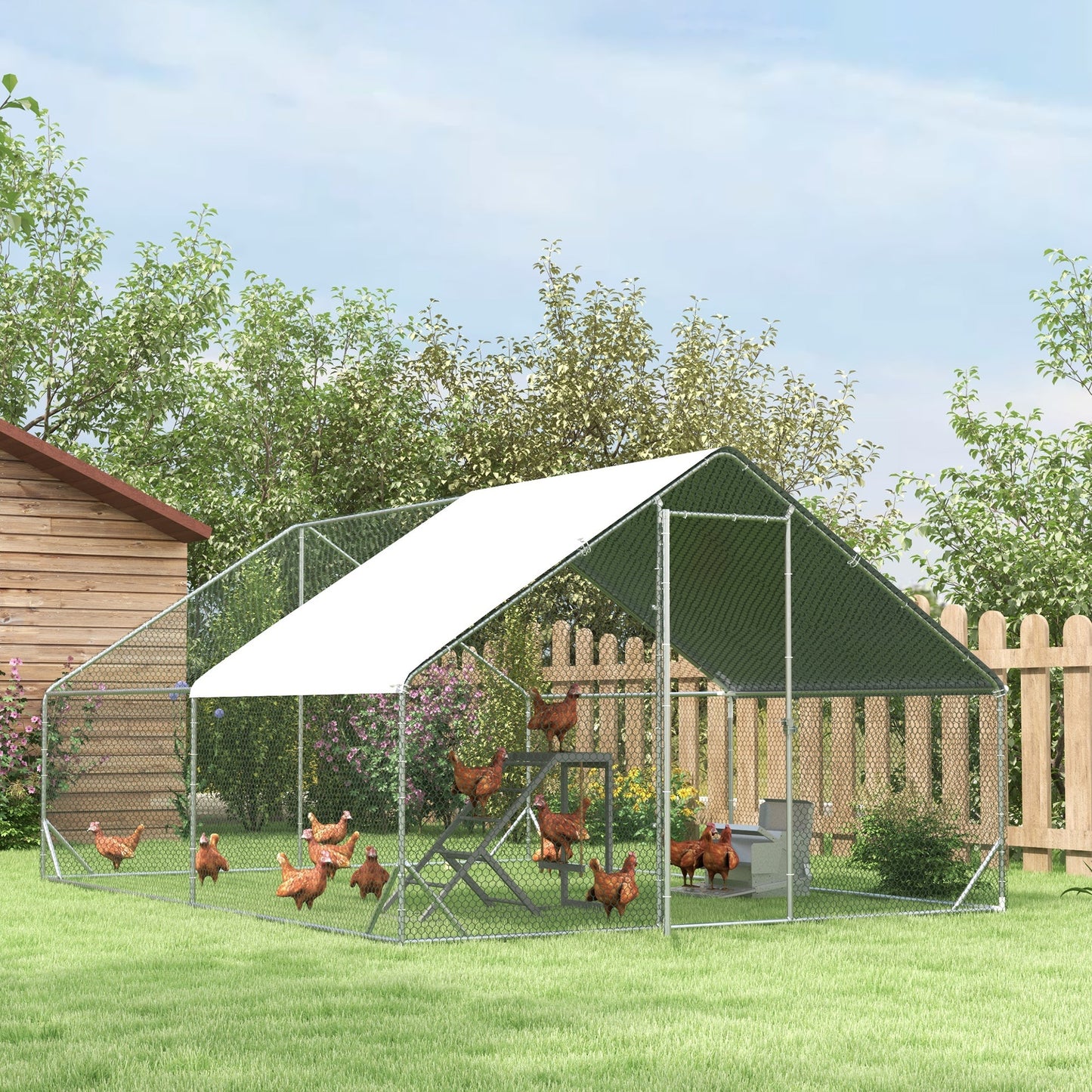 Metal Chicken Coop, Walk-in Large Chicken Run, Poultry Cage for Backyard Hen, Duck, Rabbit with Water- and UV-Protection Cover, for 8-12 Chickens, 9.8' x 13.1' x 6.6'