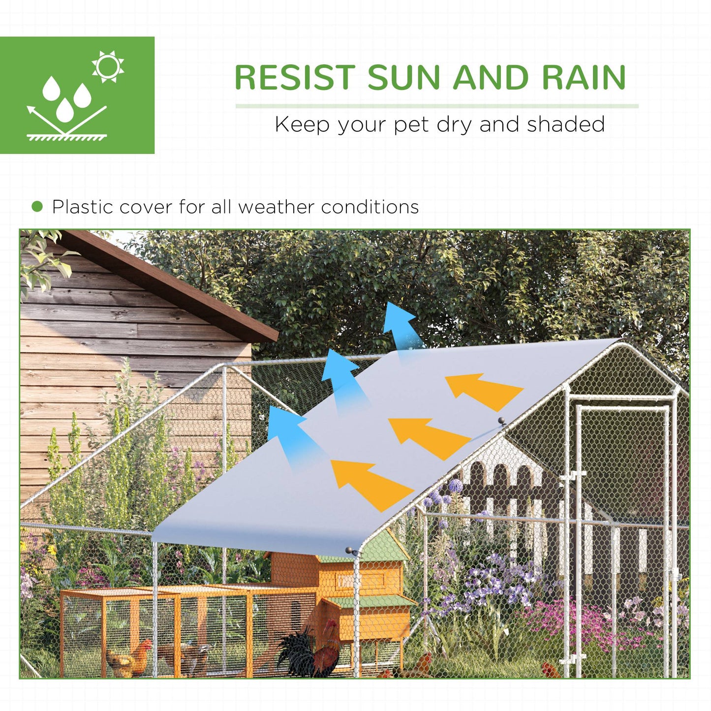 Metal Chicken Coop, Walk-in Large Chicken Run, Poultry Cage for Backyard Hen, Duck, Rabbit with Water- and UV-Protection Cover, for 8-12 Chickens, 9.8' x 13.1' x 6.6'