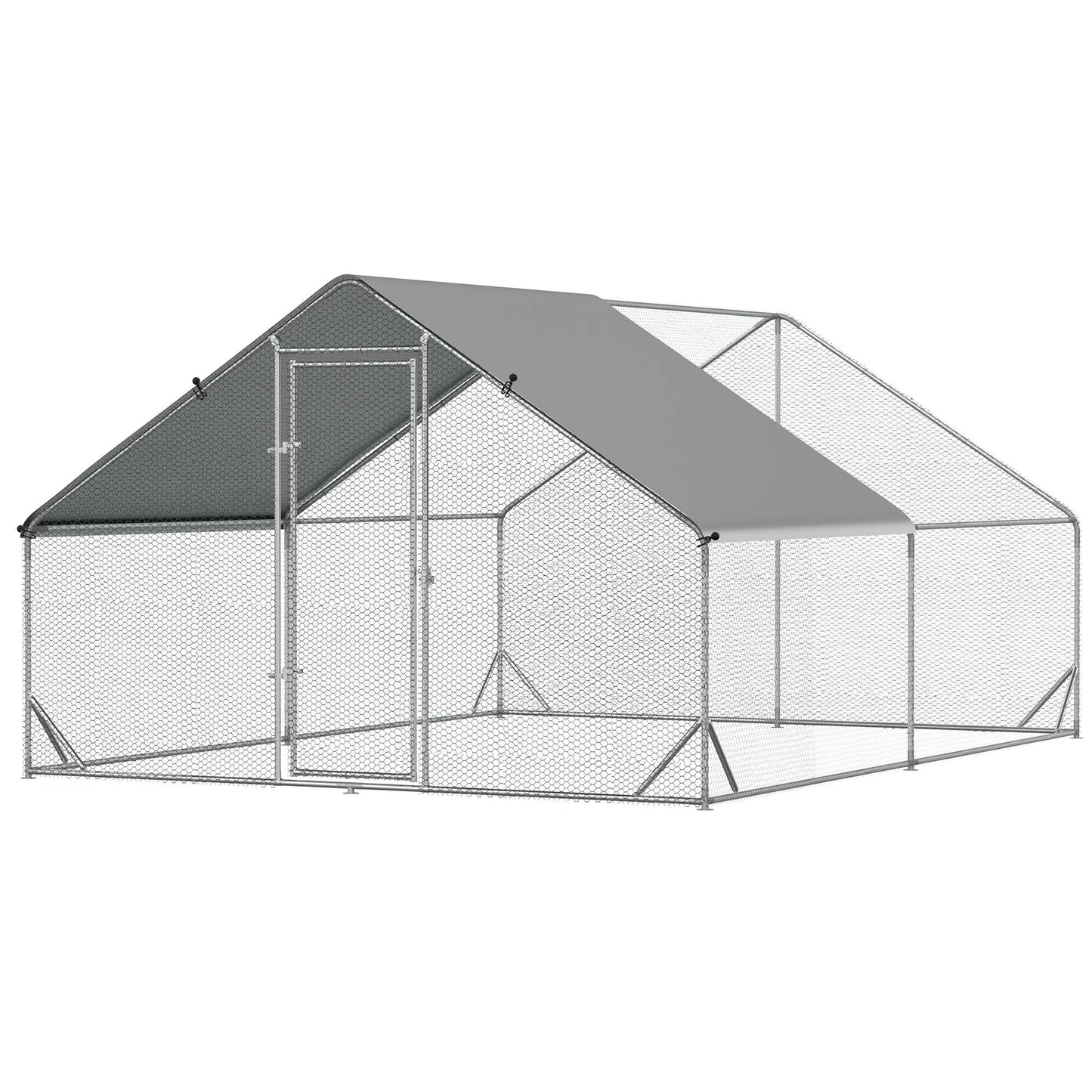 Metal Chicken Coop, Walk-in Large Chicken Run, Poultry Cage for Backyard Hen, Duck, Rabbit with Water- and UV-Protection Cover, for 8-12 Chickens, 9.8' x 13.1' x 6.6'