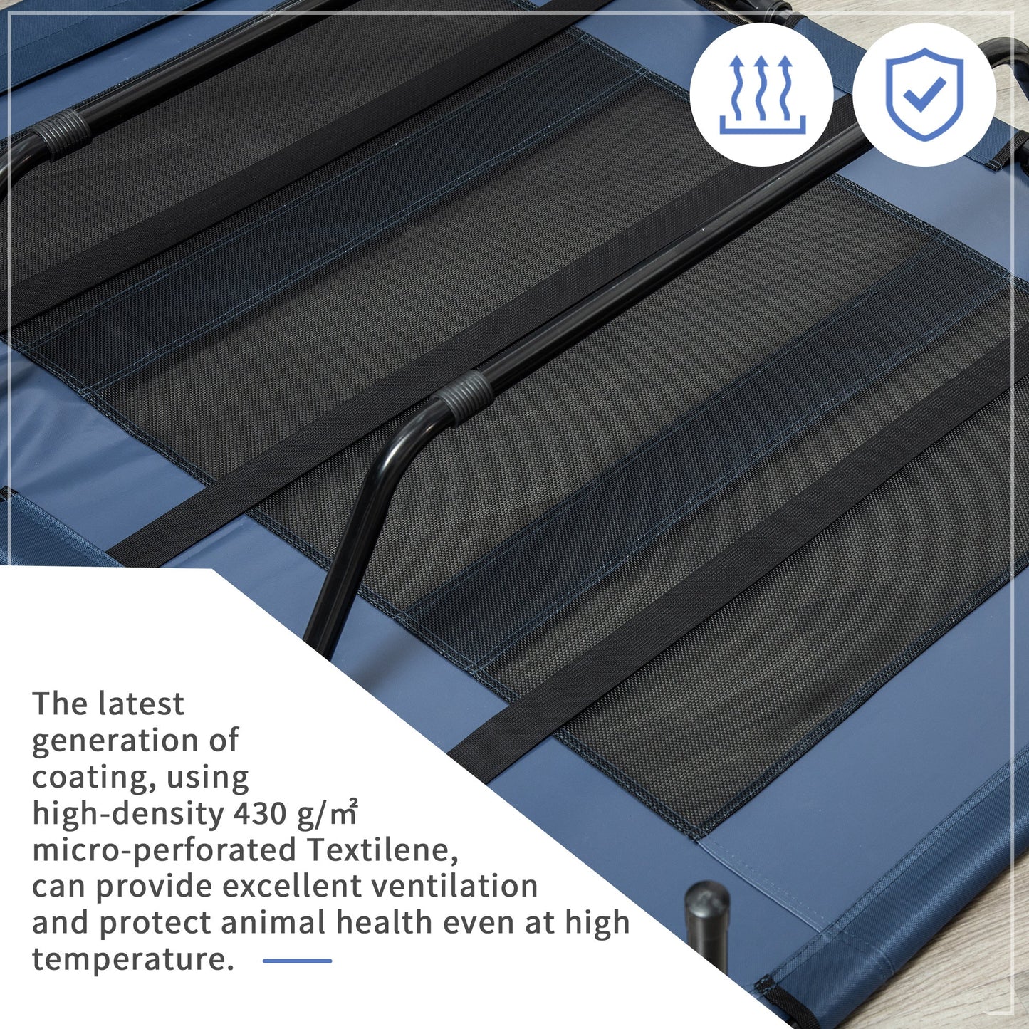 Elevated Dog Bed, Raised Dog Cot for XL Sized Dogs, Indoor & Outdoor, 48" x 36" x 9", Dark Blue