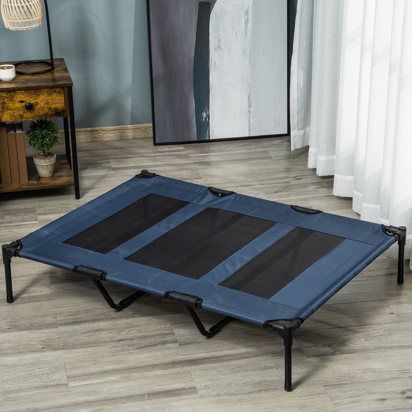 Elevated Dog Bed, Raised Dog Cot for XL Sized Dogs, Indoor & Outdoor, 48" x 36" x 9", Dark Blue