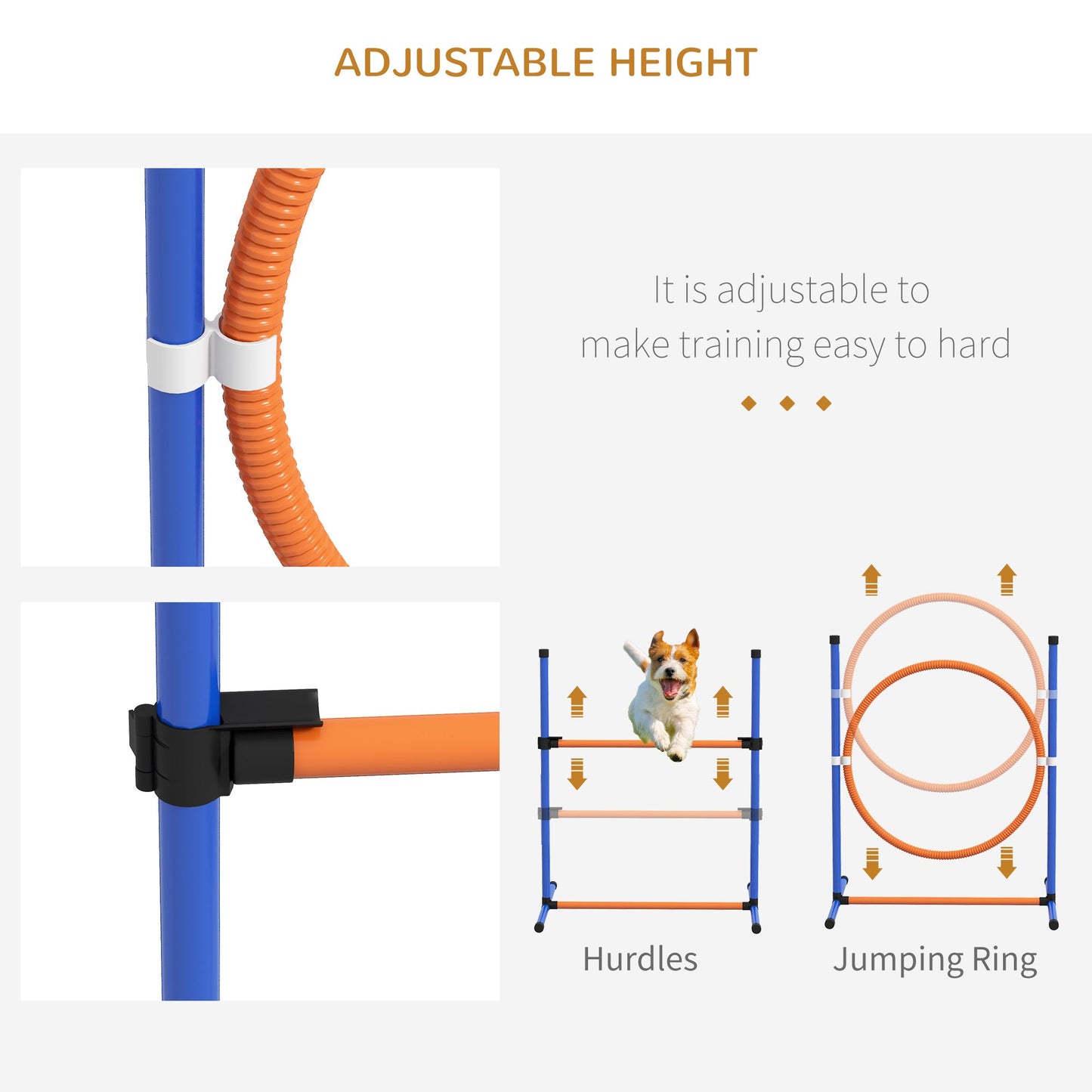 4 Pieces Dog Agility Training Equipment Dog Obstacle Course, Pet Outdoor Games with Weave Poles, Adjustable Hurdle, Jump Ring, Pause Box, Whistle, Balls, Carry Bag, Orange