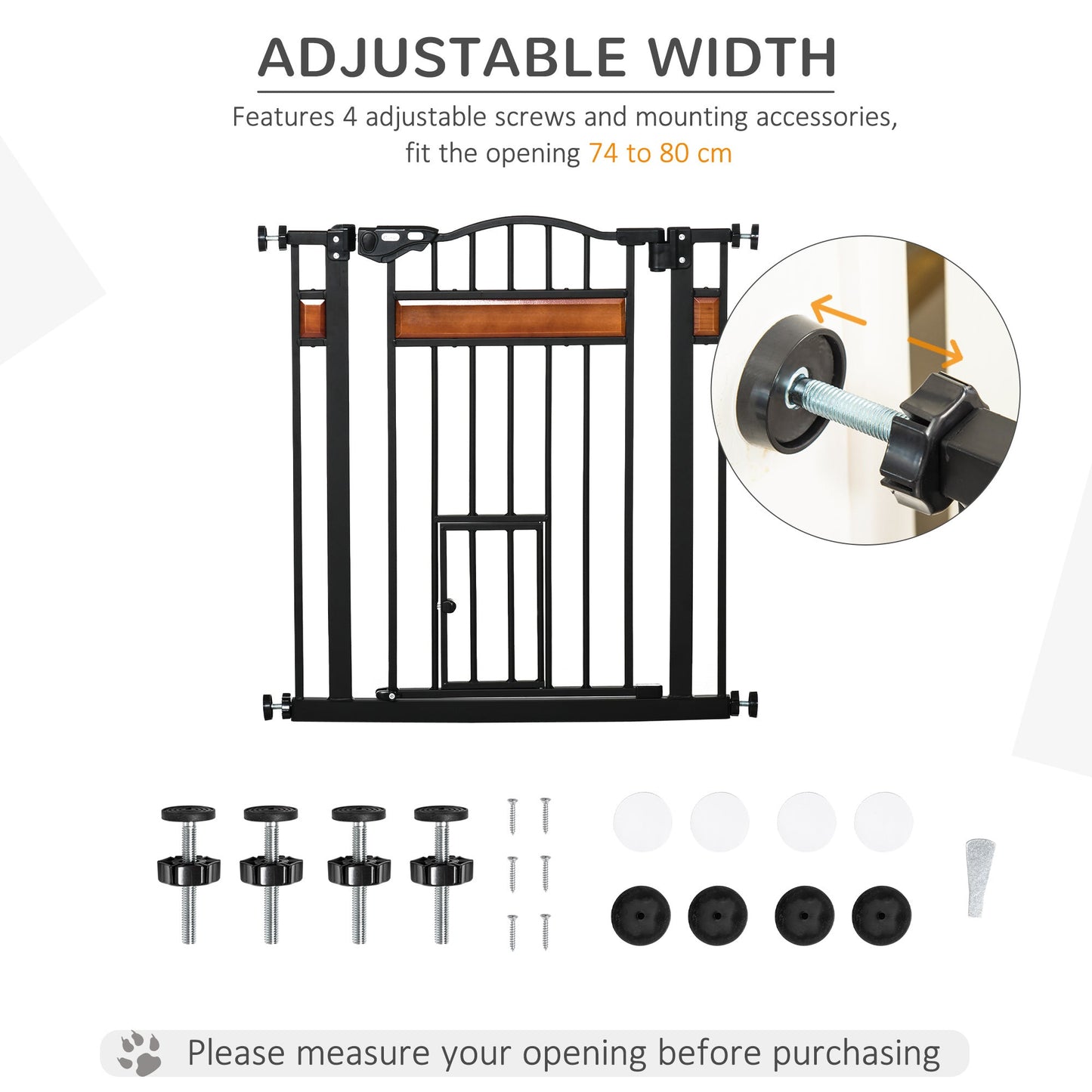 29.1''-31.5'' Extra Wide Dog Gate with Cat Door with Stair Pressure Fit, Auto Close, Double Locking, for Doorways, Hallways, Stairs, Black