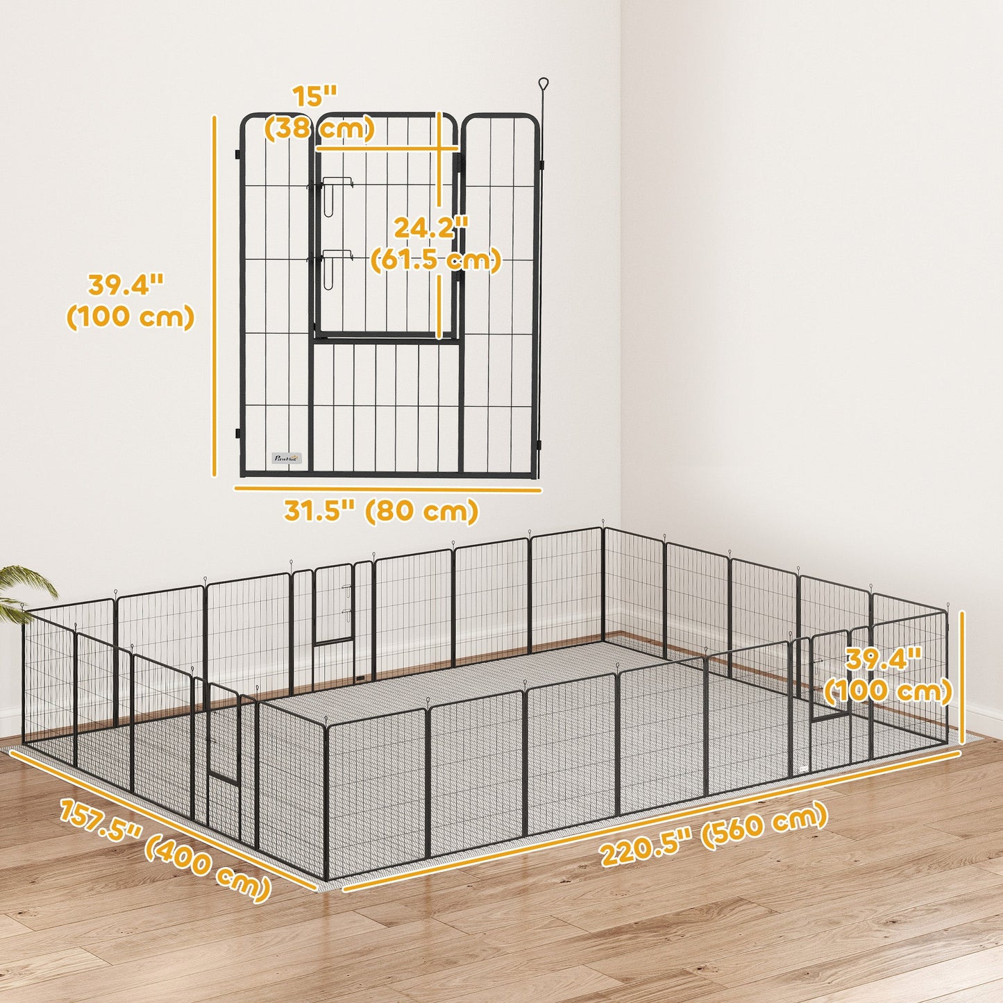 Dog Playpen, Wide 31.5" W Heavy-Duty Metal Puppy Play Pen, Pet Exercise Fences for Outside and Indoor, DIY Design with Door for Multiple Dogs, 24 Panels, 39" H