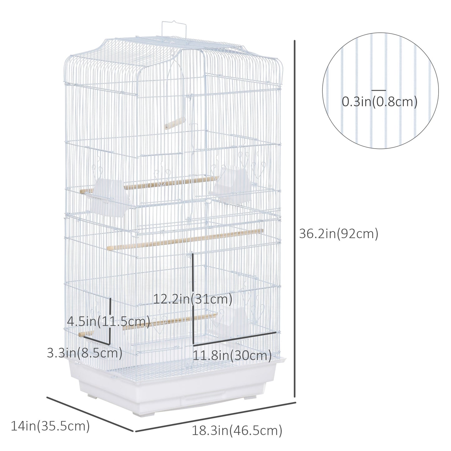 36" Bird Cage for Finches, Canaries Budgies, Parrot Cage with Accessories, Handle, White