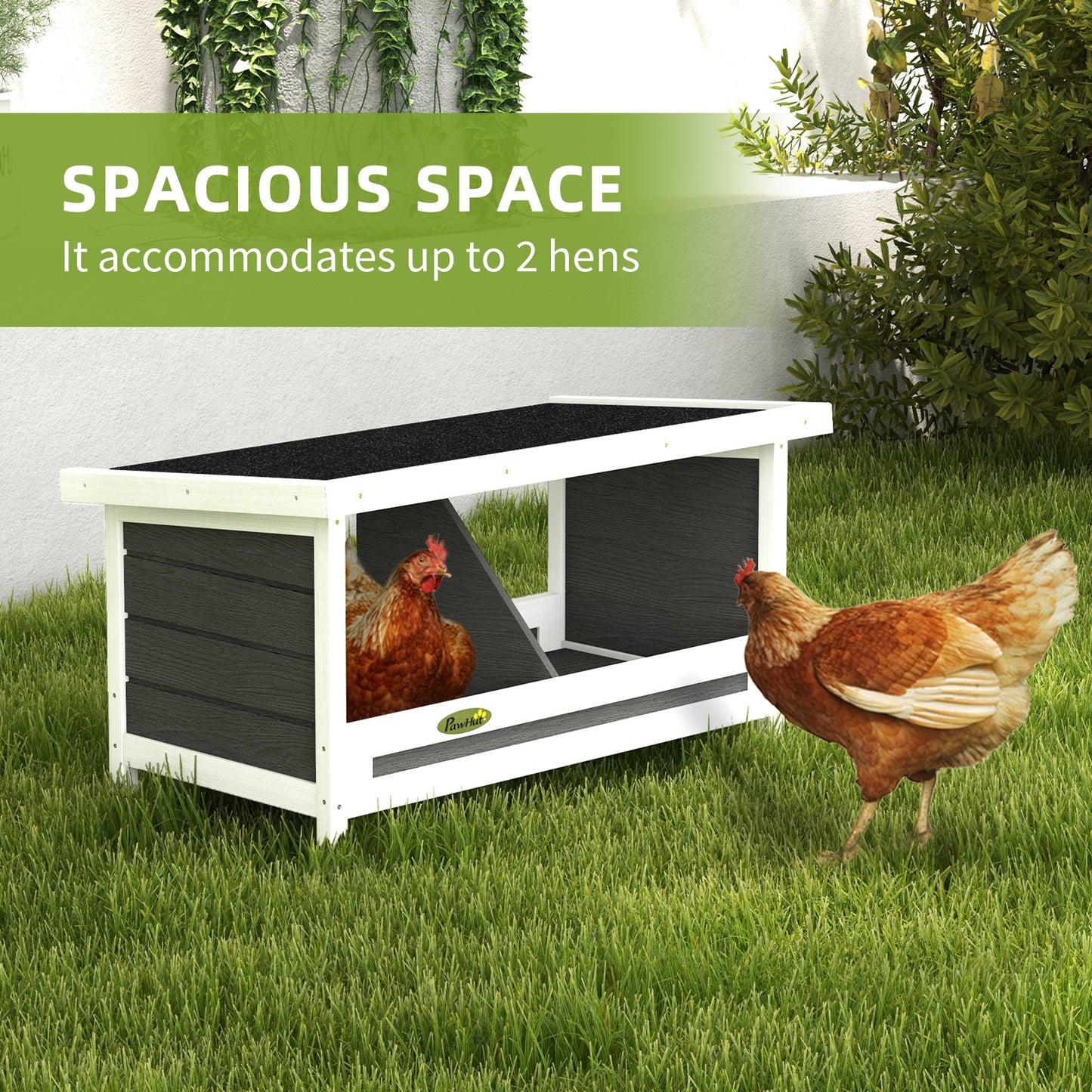 Chicken Nesting Box, 2 Compartments Wooden Nesting Boxes, Chicken Coop Accessories with Asphalt Roof for Indoor Outdoor Use, Up to 2 Hens