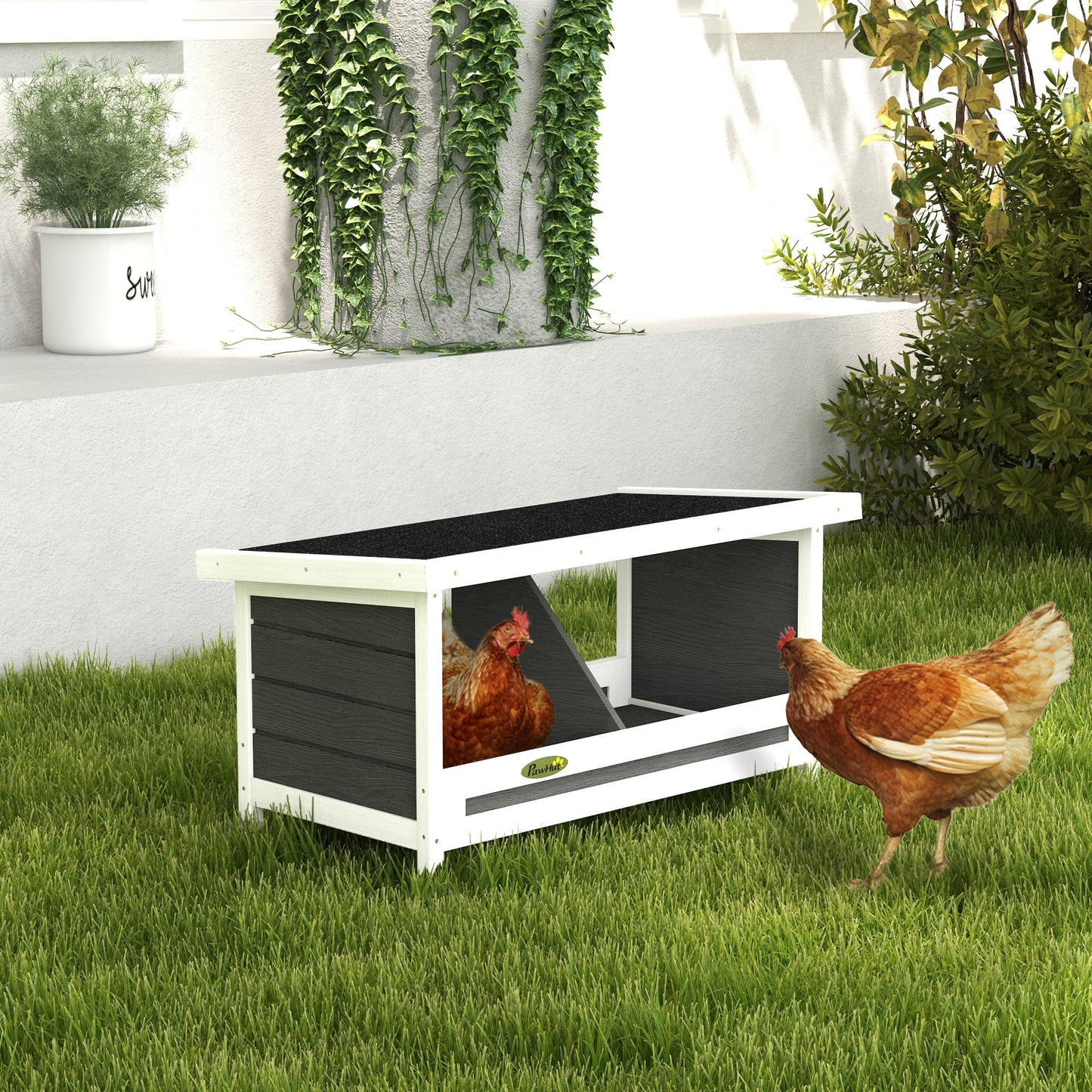 Chicken Nesting Box, 2 Compartments Wooden Nesting Boxes, Chicken Coop Accessories with Asphalt Roof for Indoor Outdoor Use, Up to 2 Hens