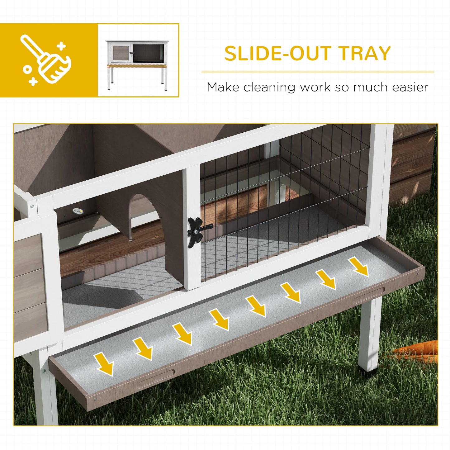 Wooden Rabbit Hutch Bunny Small Animal House with Openable Asphalt Roof, Slide-out Tray, Indoor/Outdoor, Brown