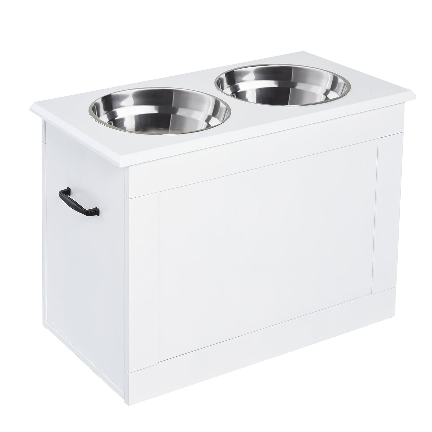 Elevated Dog Bowls for Large Dogs with Storage Dog Pet Diner Function 2 Stainless Steel Dog Bowls Elevated Base for Big-sized Dogs and Other Large Pets, White