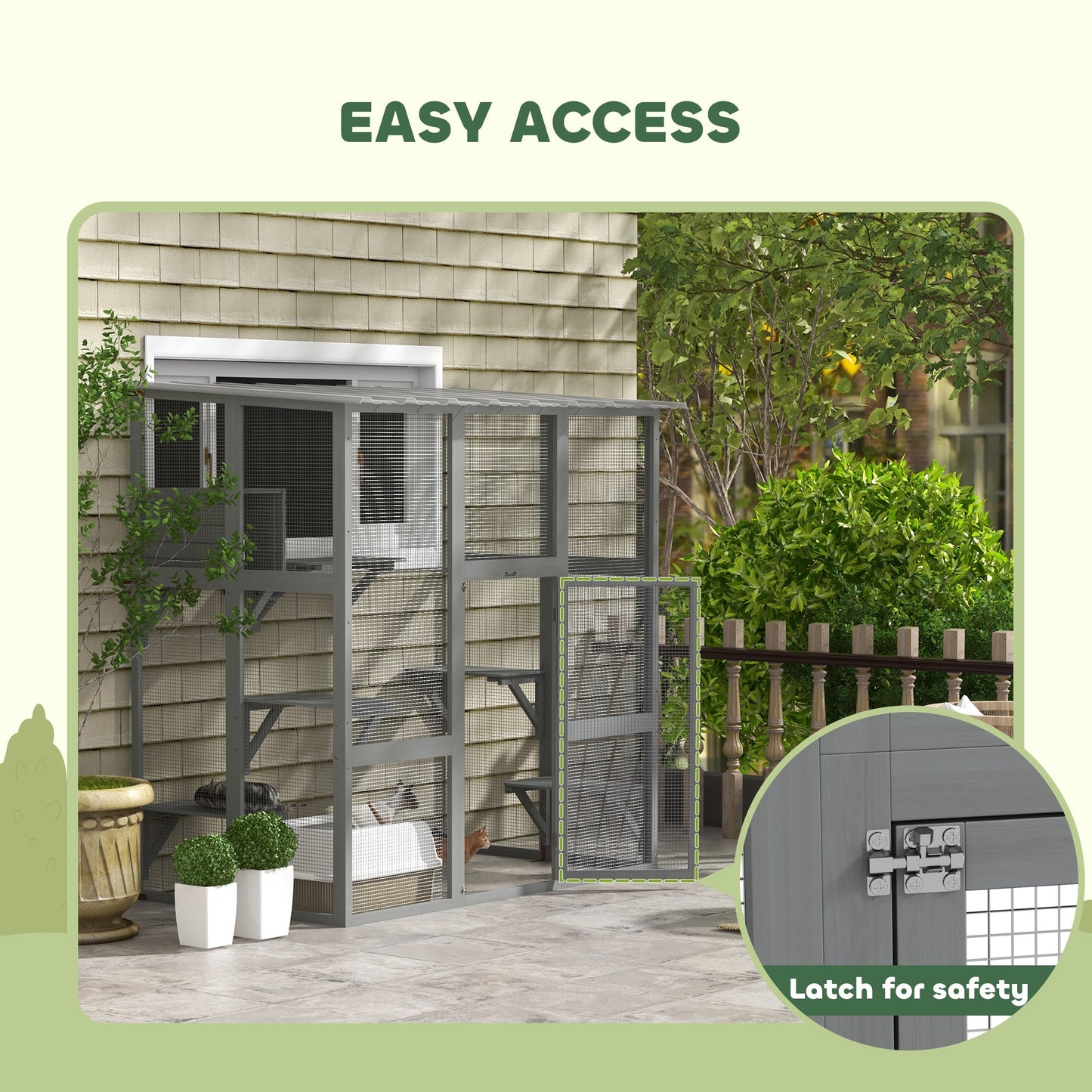 Catio, Wooden Outdoor Cat Enclosure Window Box with Weatherproof Roof, Bridge, Resting Box, Platforms, Cat Cage for 2 Kittens, Grey