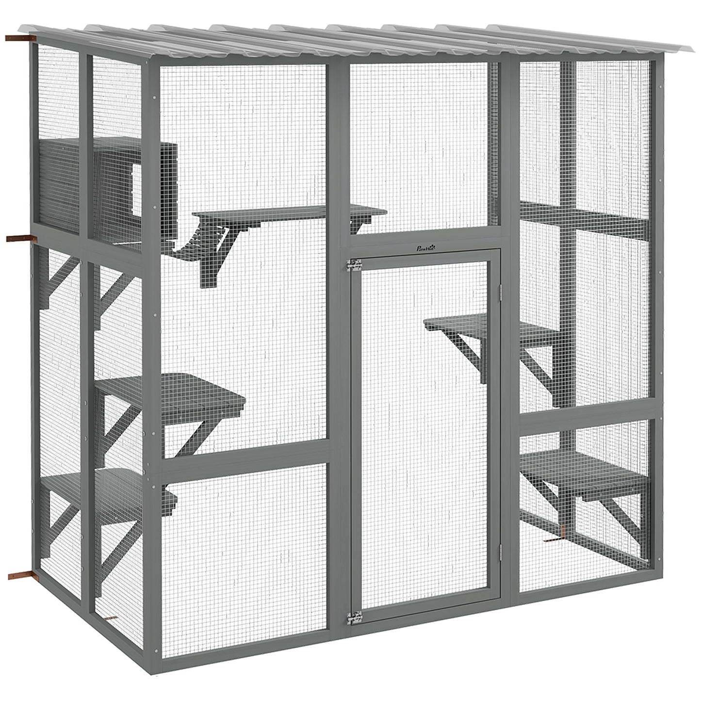 Catio, Wooden Outdoor Cat Enclosure Window Box with Weatherproof Roof, Bridge, Resting Box, Platforms, Cat Cage for 2 Kittens, Grey