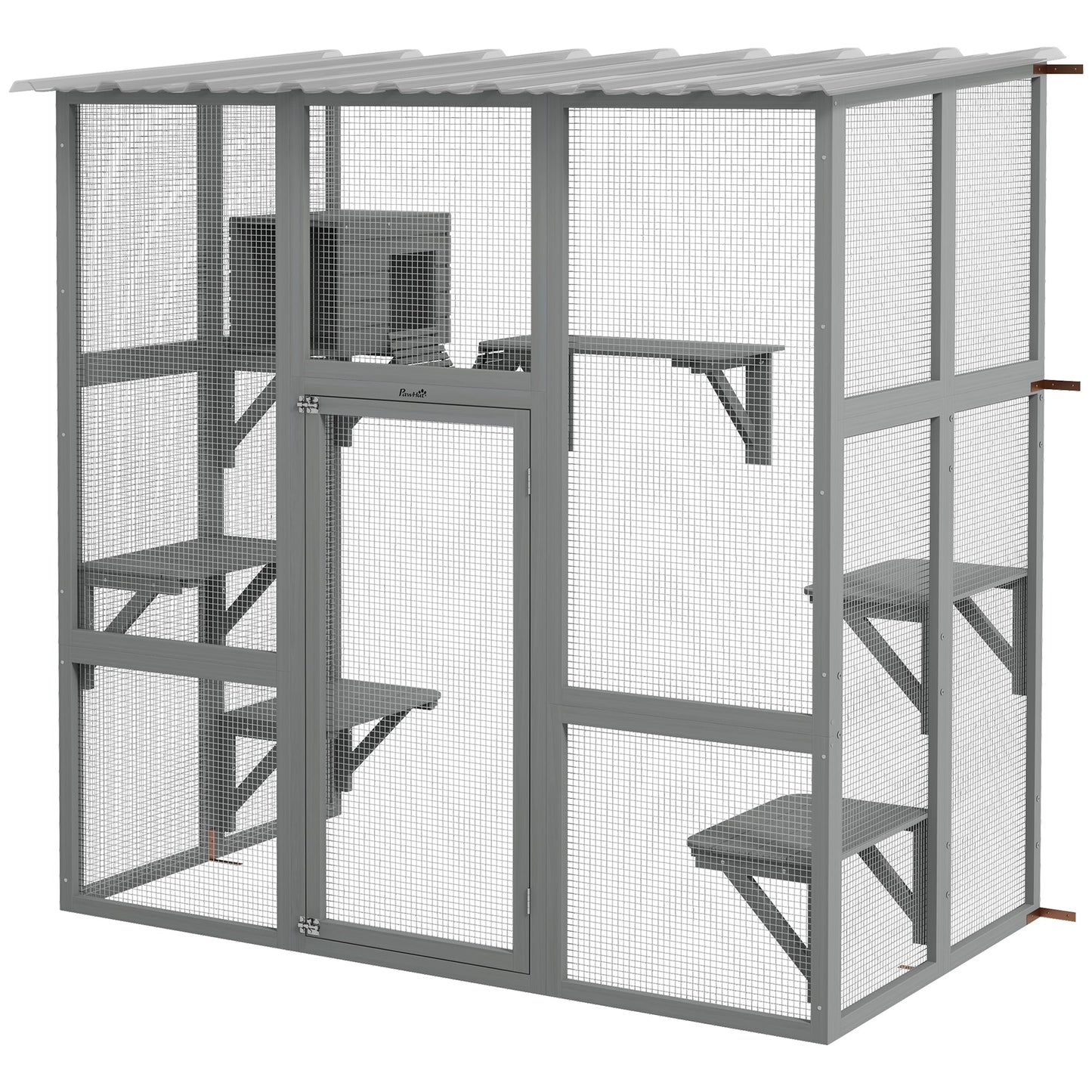 Catio, Wooden Outdoor Cat Enclosure Window Box with Weatherproof Roof, Bridge, Resting Box, Platforms, Cat Cage for 2 Kittens, Grey