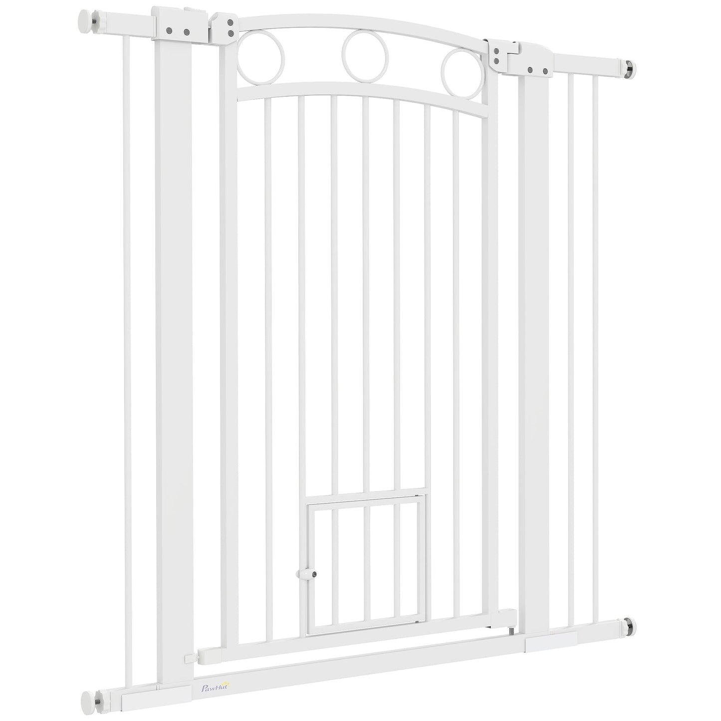 Dog Gate, 42" Extra Tall Pet Gate with Cat Door, Includes 2.8" and 5.5" Extension Kits, Pressure Mounted Stair Gate for Doorways, Hallways, Stairways, 30"-41" Width