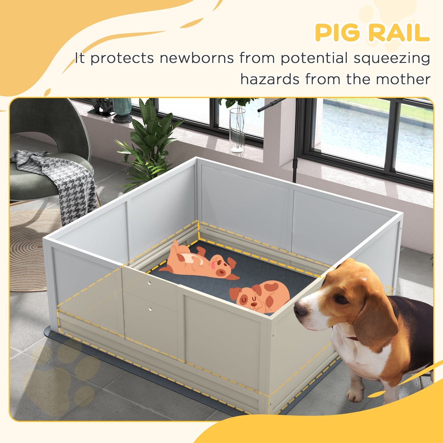 Whelping Box for Dogs, Puppy Playpen with Retractable Light Stand, Washable Pee Pads, Rail, Adjustable Height Door for Small, Medium & Large Breed Dogs, 49" x 47"
