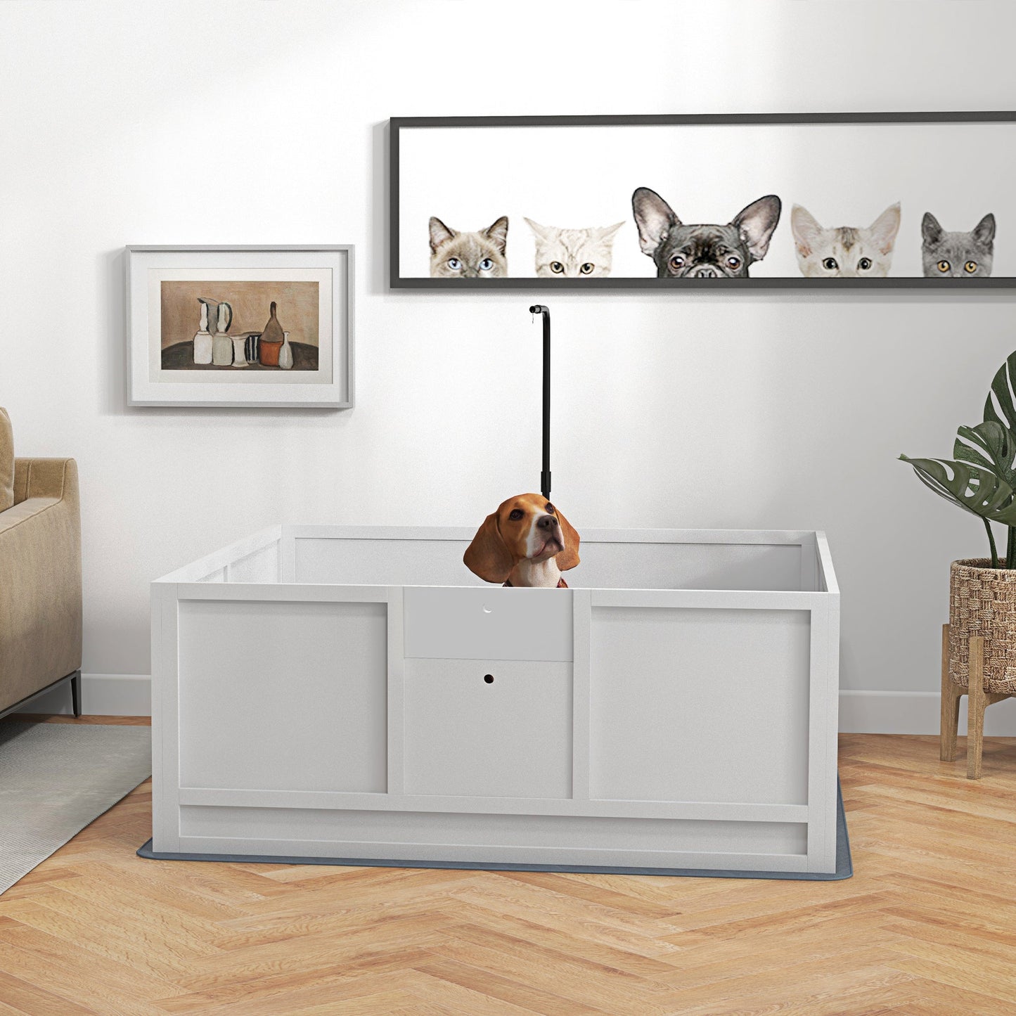 Whelping Box for Dogs, Puppy Playpen with Retractable Light Stand, Washable Pee Pads, Rail, Adjustable Height Door for Small, Medium & Large Breed Dogs, 49" x 47"
