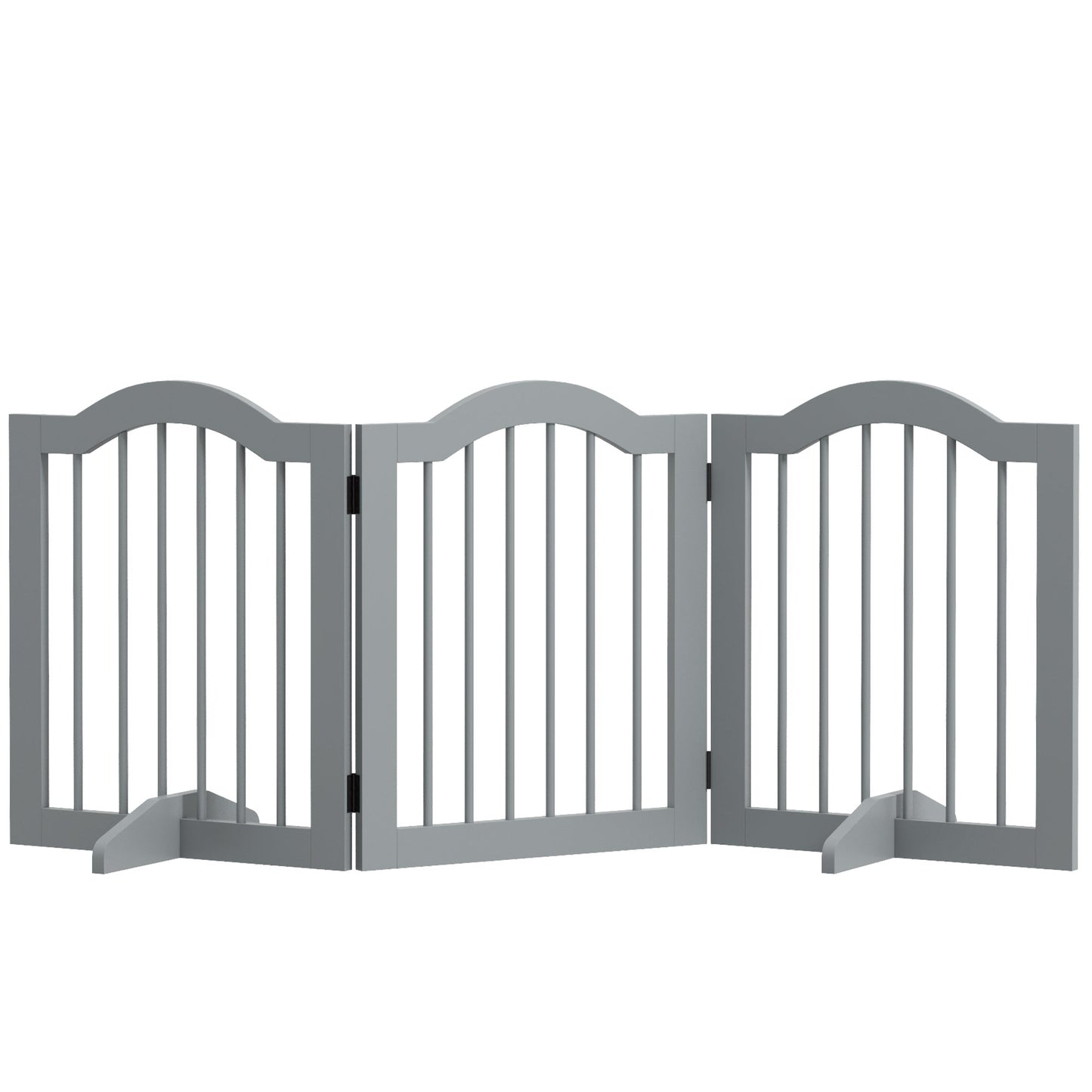 24"H Foldable Dog Gate, 3 Panels Freestanding Pet Gate Barriers Indoor with Support Feet, Puppy Fence for Small Dogs, Light Grey