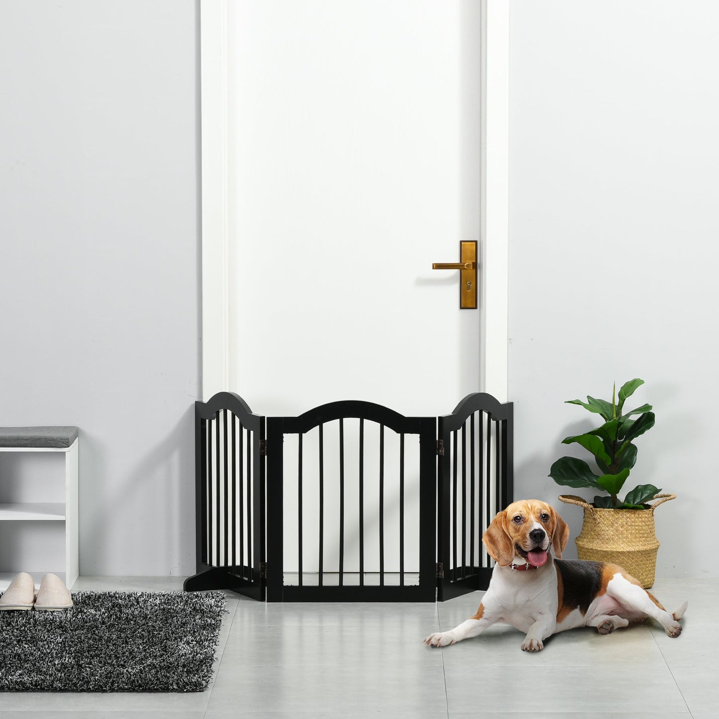24"H Foldable Dog Gate, 3 Panels Freestanding Pet Gate Barriers Indoor with Support Feet, Puppy Fence for Small Dogs, Black