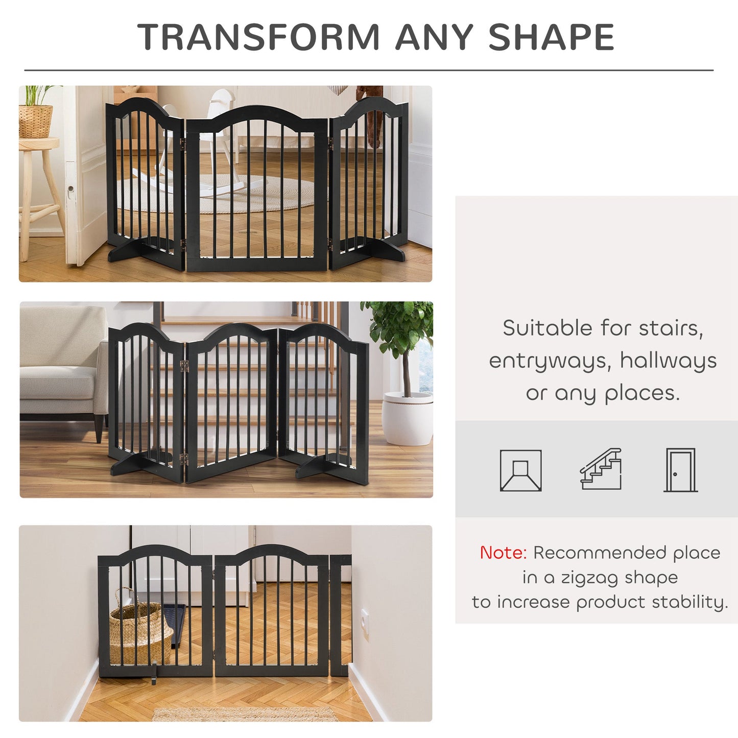24"H Foldable Dog Gate, 3 Panels Freestanding Pet Gate Barriers Indoor with Support Feet, Puppy Fence for Small Dogs, Black