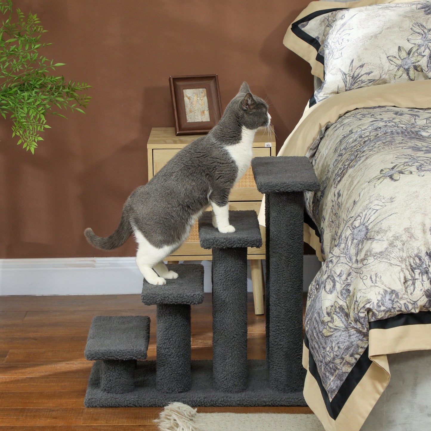 4-Step Multi-Level Carpeted Cat Scratching Post Pet Stairs, Dark Grey