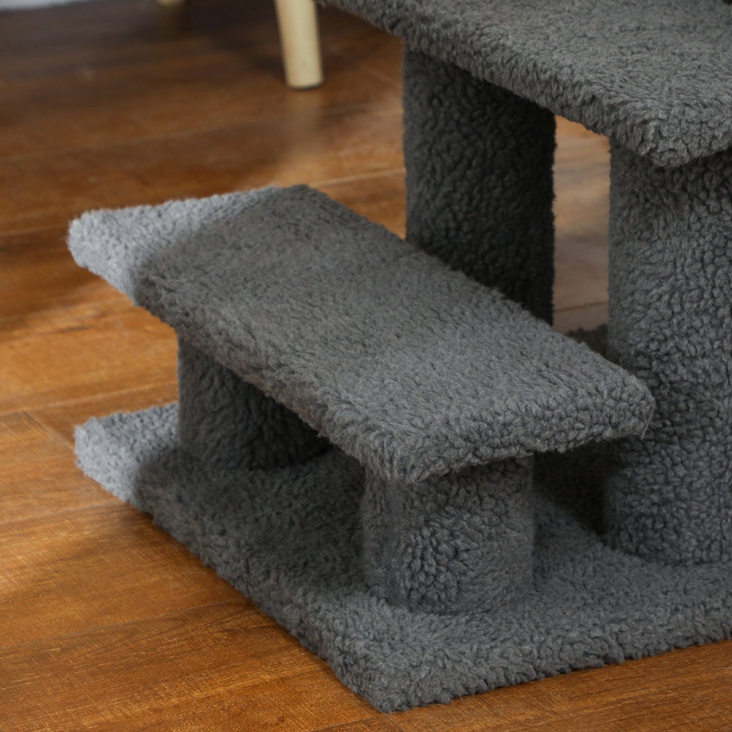 4-Step Multi-Level Carpeted Cat Scratching Post Pet Stairs, Dark Grey