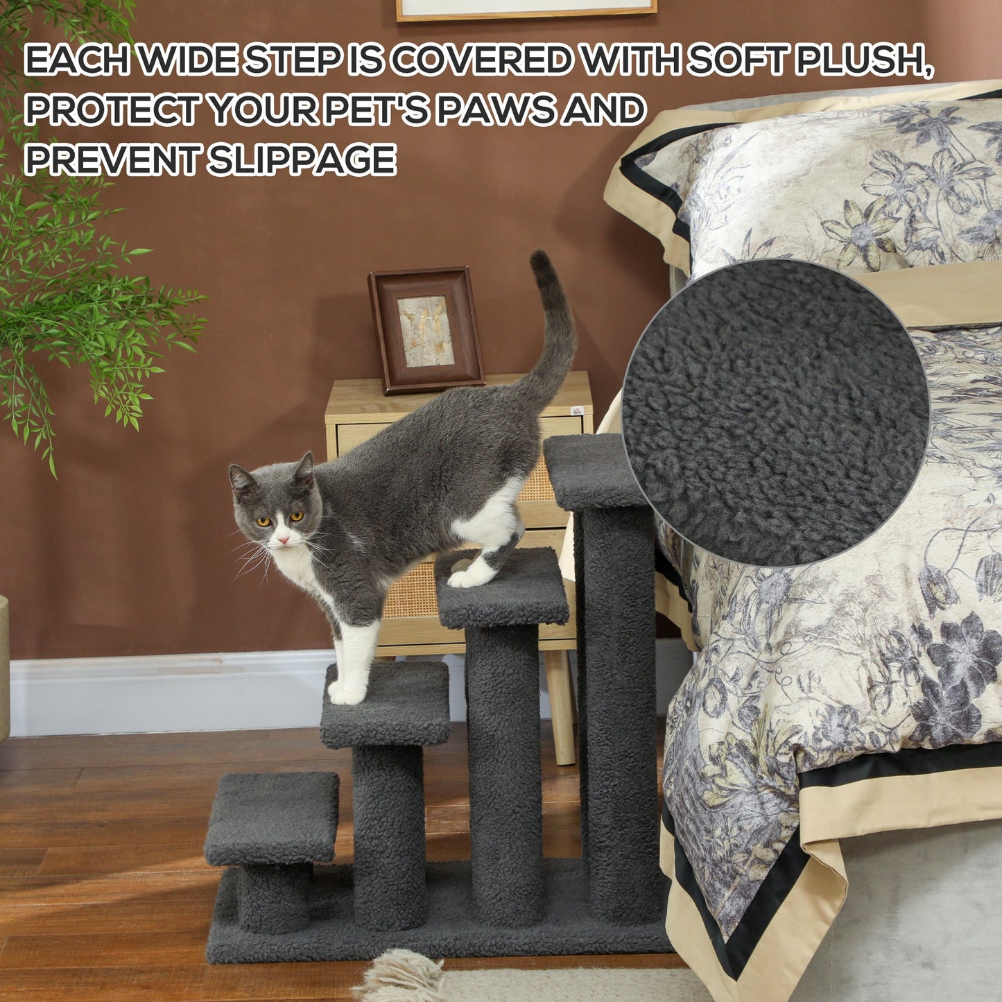 4-Step Multi-Level Carpeted Cat Scratching Post Pet Stairs, Dark Grey