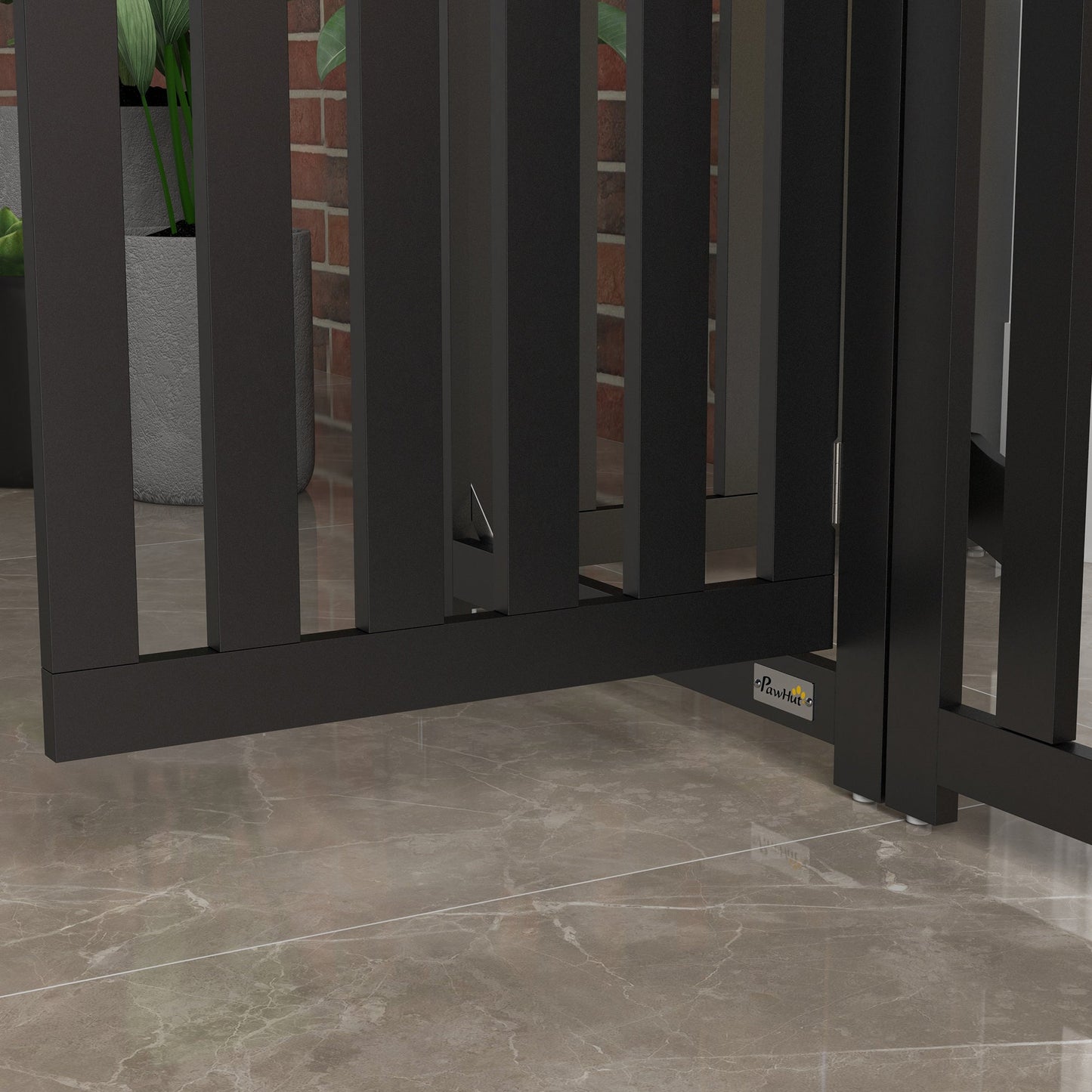 23.5"H Foldable Dog Gate with Door, 4 Panels Freestanding Pet Gate Barriers Indoor with Support Feet, Puppy Fence for Small Dogs, Black